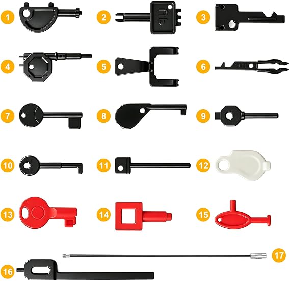 16-Piece Call Point Tets Keys, Fire Alarm Test Key Set (includes keyring), universal fire alarm test key suitable for engineers, emergency door release, and system maintenance
