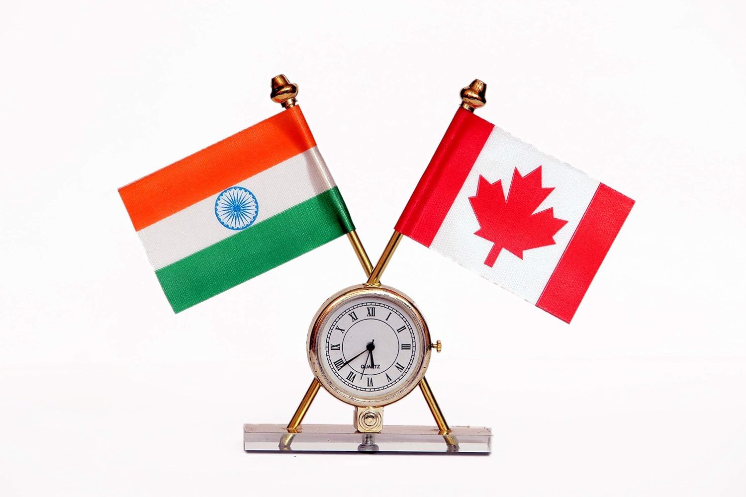 One Side Indian Flag One Side Canada Flag Crossed Design Flag with Watch for car Dashboard Office Tables 1
