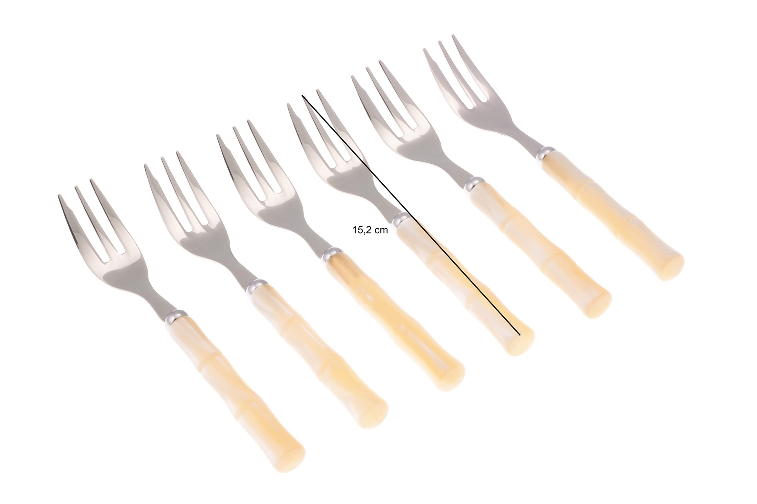 Rivadossi Bamboo Avorio - Set di Forchettine da Dolce, 6 Pezzi - 100% Made in Italy, Artigianalità e Design - Acciaio Inox 18/10