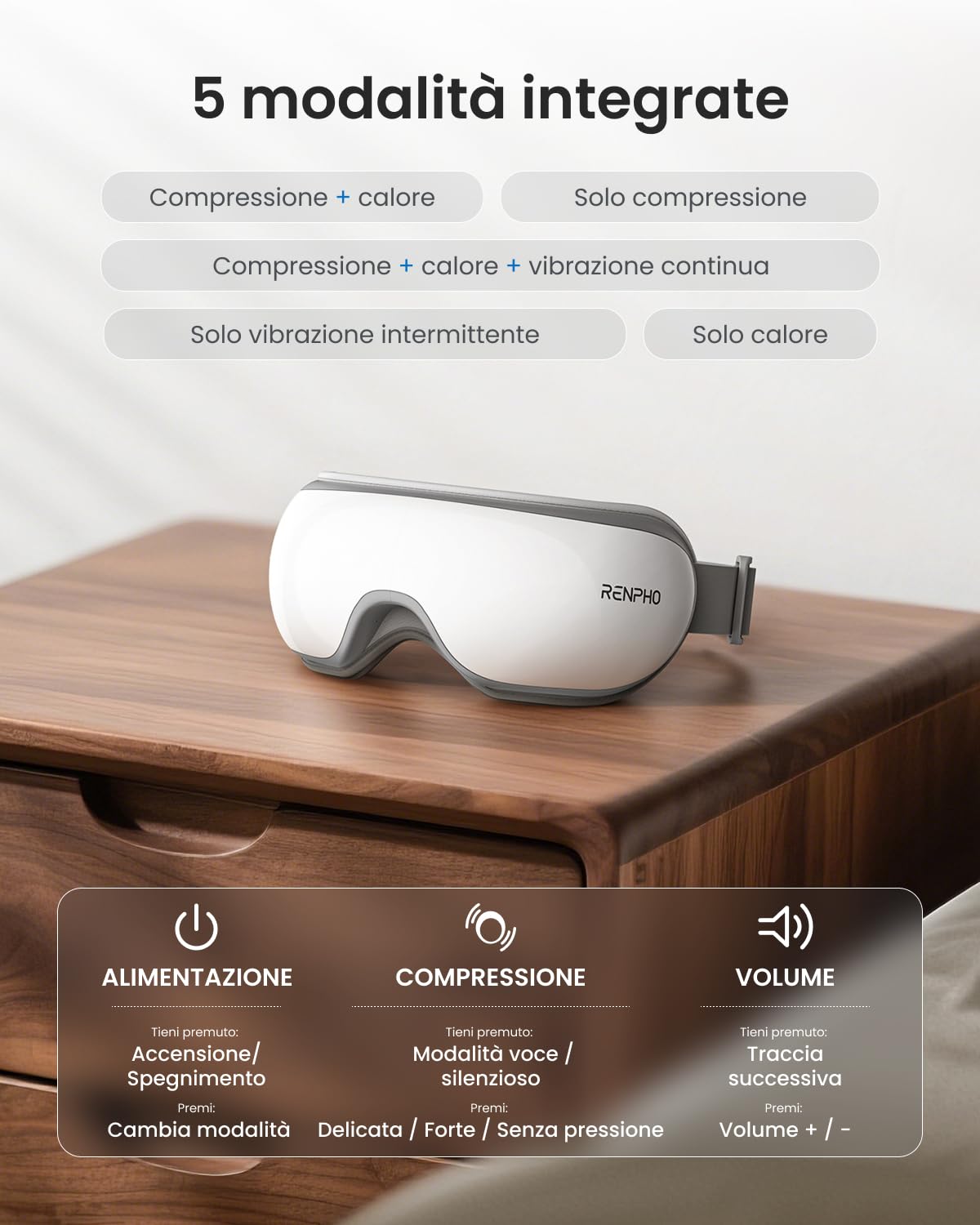 RENPHO Eyeris 1- Masajeador de ojos con calor, Música Bluetooth, Masaje vibratorio,Plegable masajeador ocular para aliviar la tensión ocular Ojos secos Mejorar el sueño, Regalos Originales para Mujer