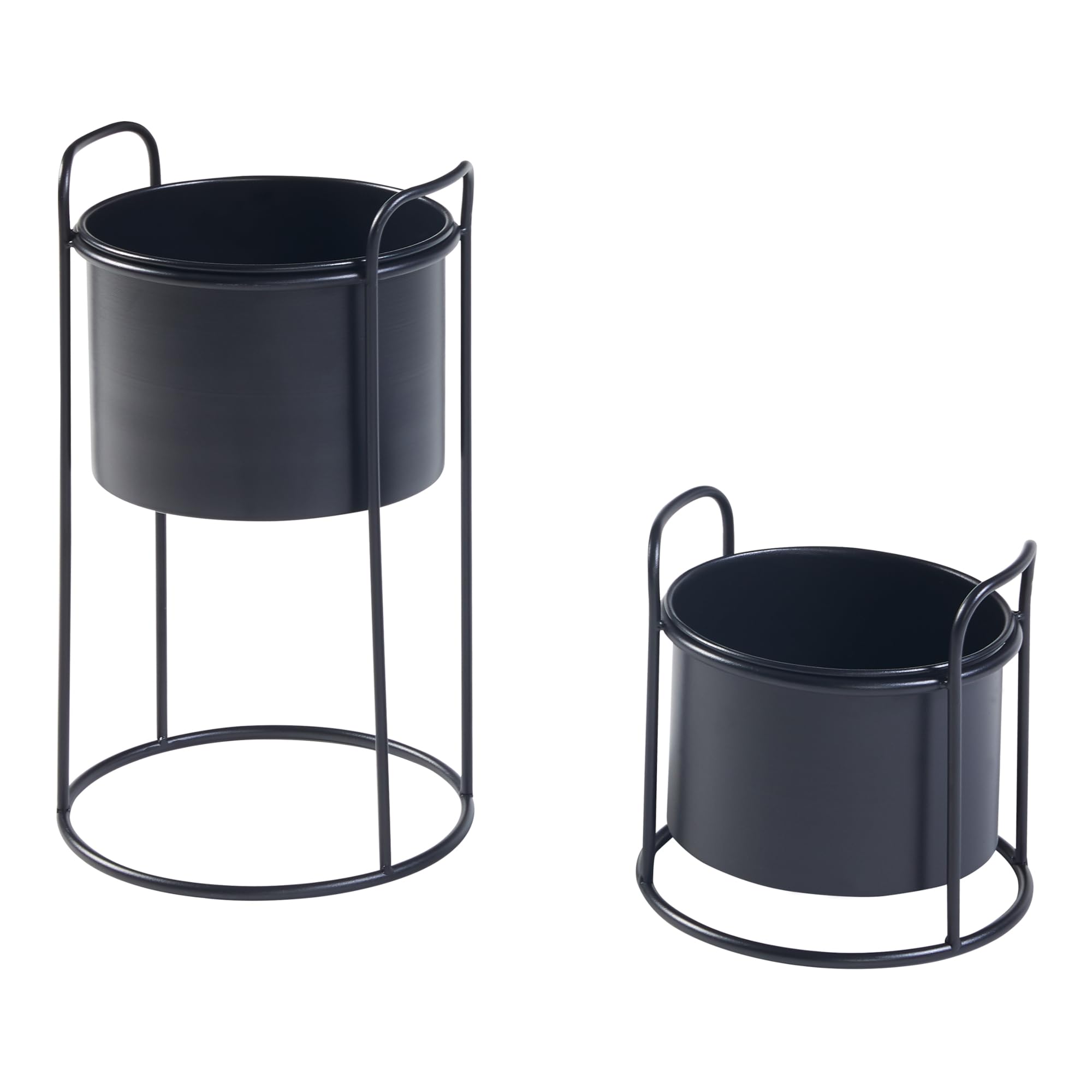 [en.casa] Set di 2 Portapiante con Custodia Cilindrica per Vasi Piedistalli per Piante Portavasi Portapiante in Dimensioni Diverse - Metallo Nero