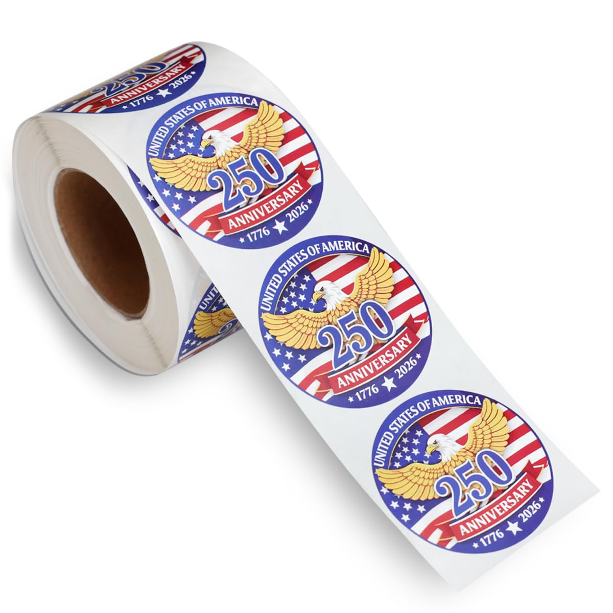 Patriotic 250th Independence Anniversary Stickers Roll Round American Flag Waterproof Decals 1.89" Strong Adhesive Labels for Water Bottles Laptops 4th of July Party Decorations 500 PCS