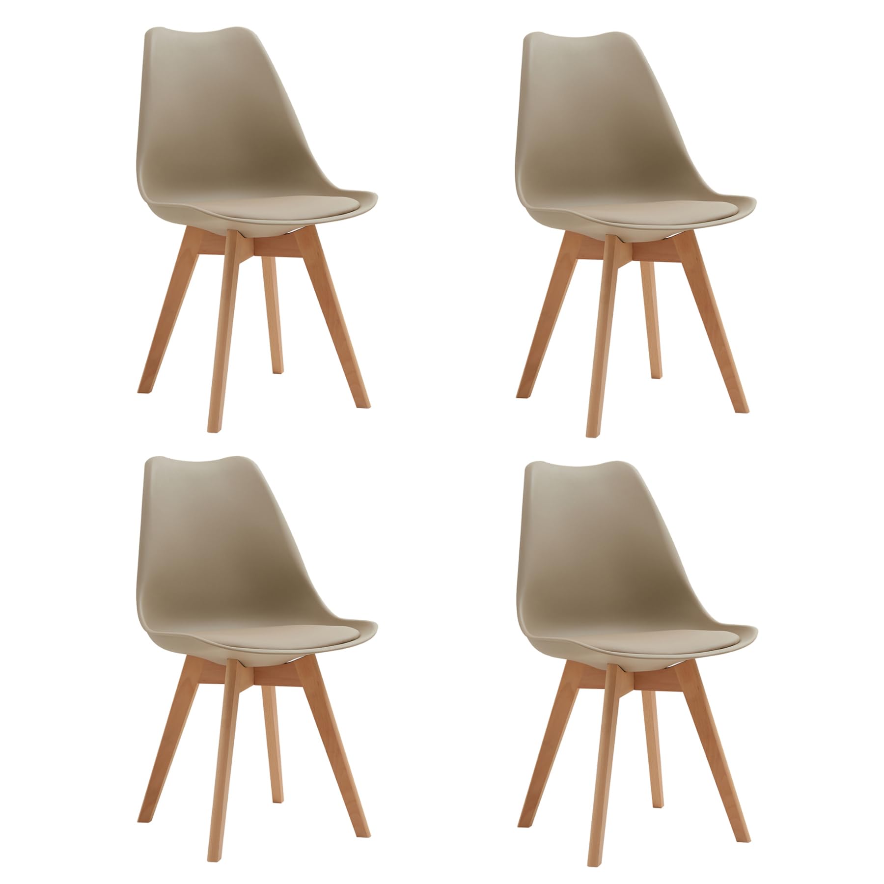 DEYARNA HOME Pack 4 Sillas de Comedor Nordicas, Sillas de Cocina con Cuero Tapizado Cojín y Patas de Madera de Haya, para Comedor, Salón, Dormitorio, Cocina (Marrón)