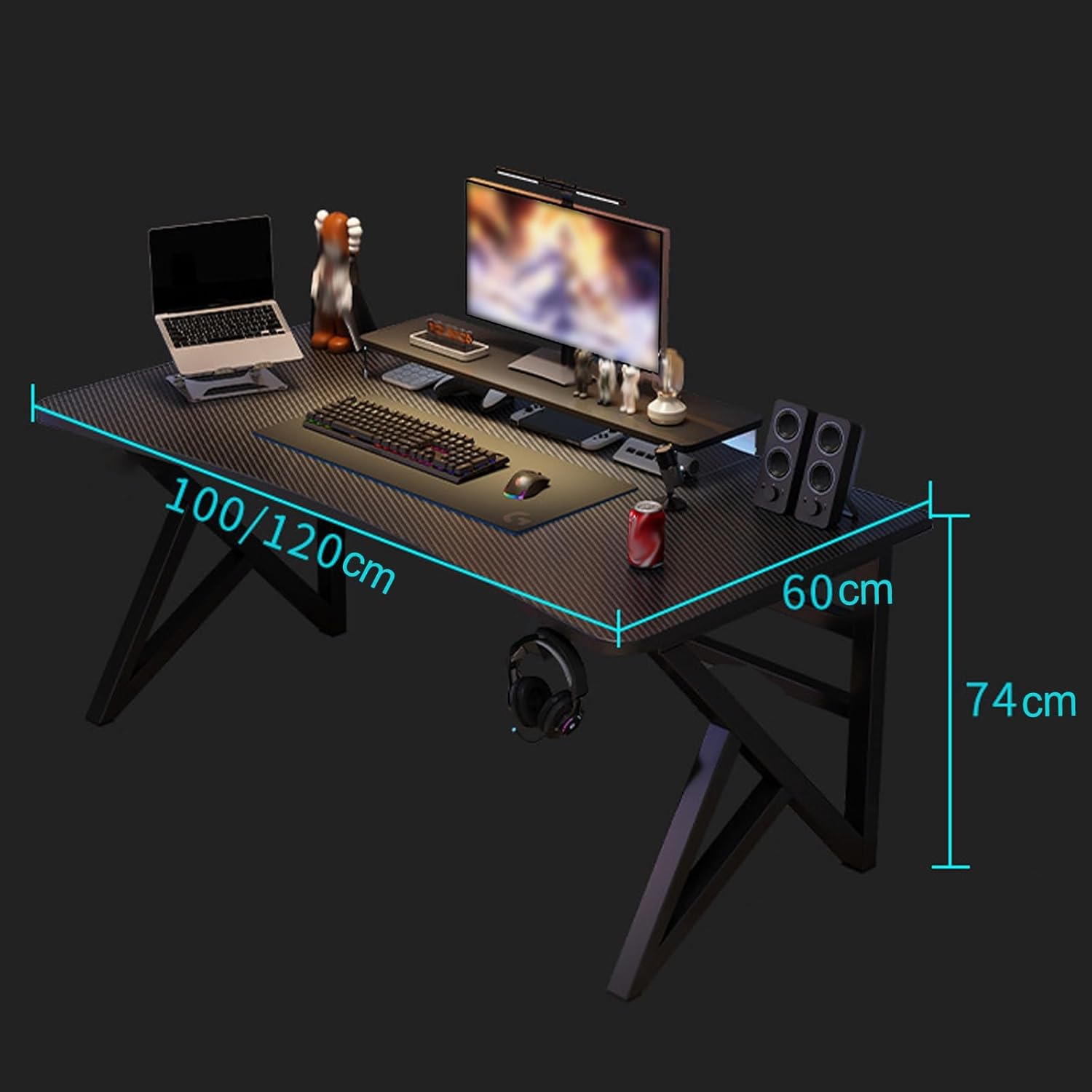 Gaming Table with Stand, K-Type Support Frame, Sturdy Computer Desk with Ergonomic Desktop, Computer desks for Home for Office, Study, Black