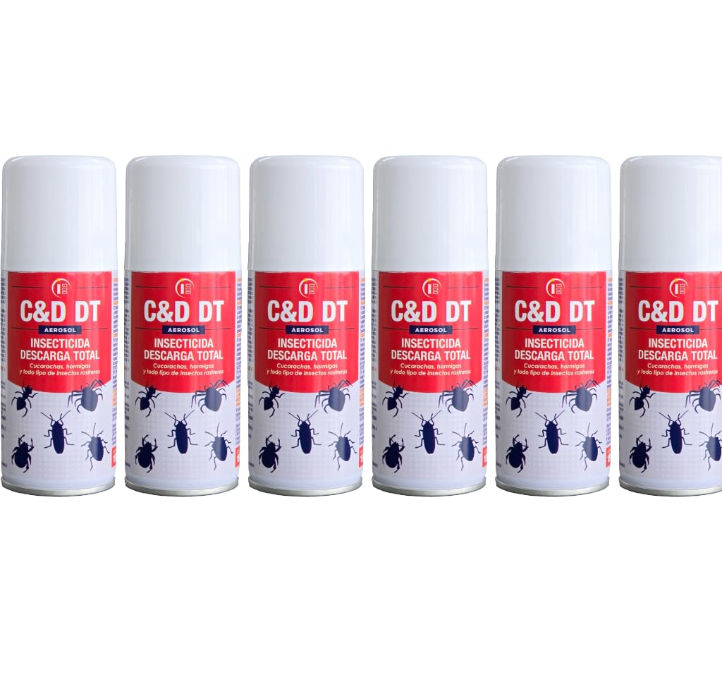 PACK 6 UNIDADES Insecticida DESCARGA TOTAL 150ml - Impex. Eficaz contra insectos voladores y rastreros. Ideal para lugares de dificil acceso. Listo para usar.