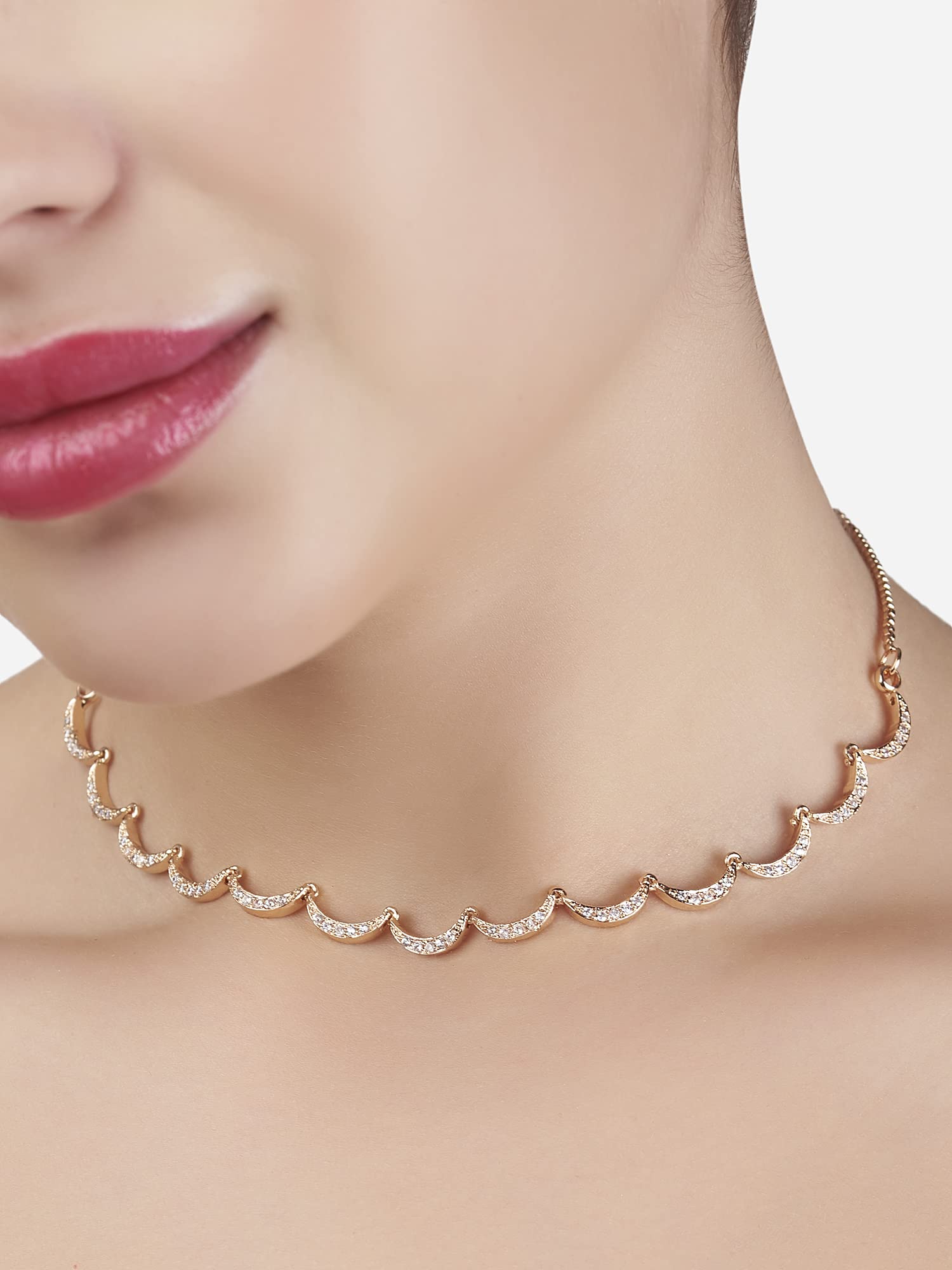 Chic CZ Crescent Necklace for Women