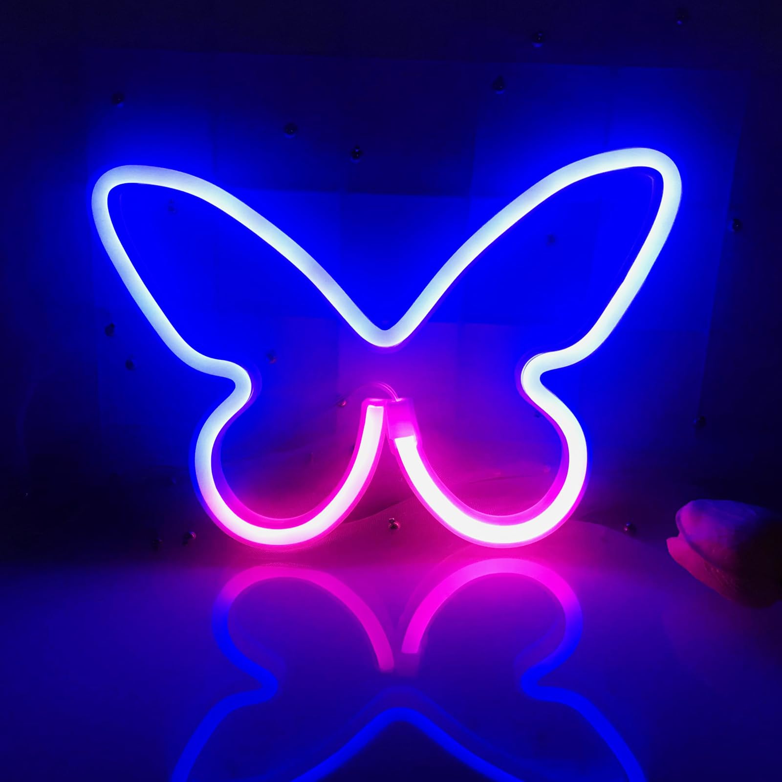 Butterfly LED Blue&Pink Neon Light Colorful Light Shape Light Wall Decoration Atmosphere Christmas Day Living Room Dormitory Decoration — image 1