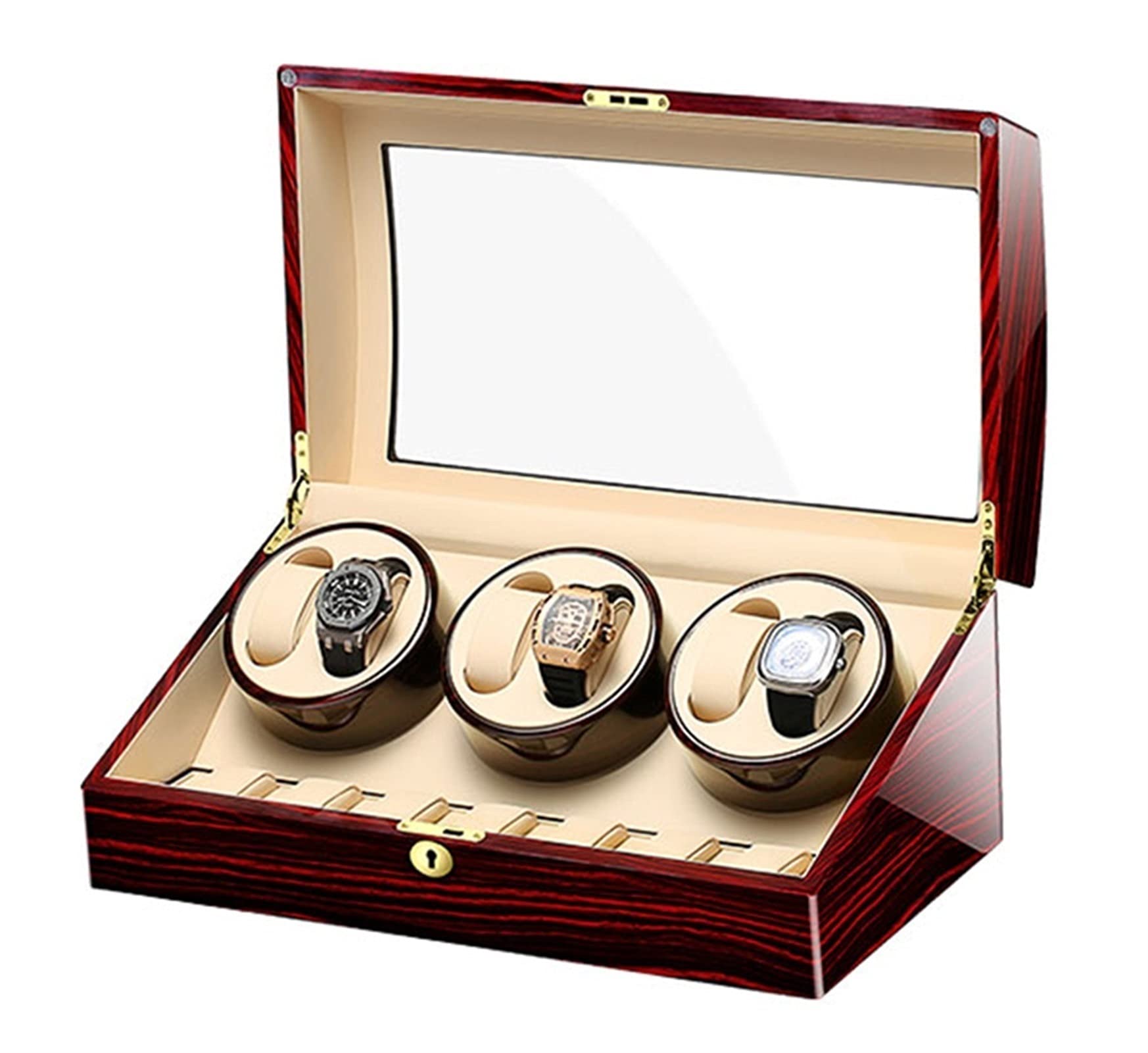 Caja expositora para Relojes automáticos, con Estuche para Guardar Relojes adicionales, Carcasa de Madera con Acabado Piano, Motor silencioso, Almohadilla Flexible para r，D-6+7