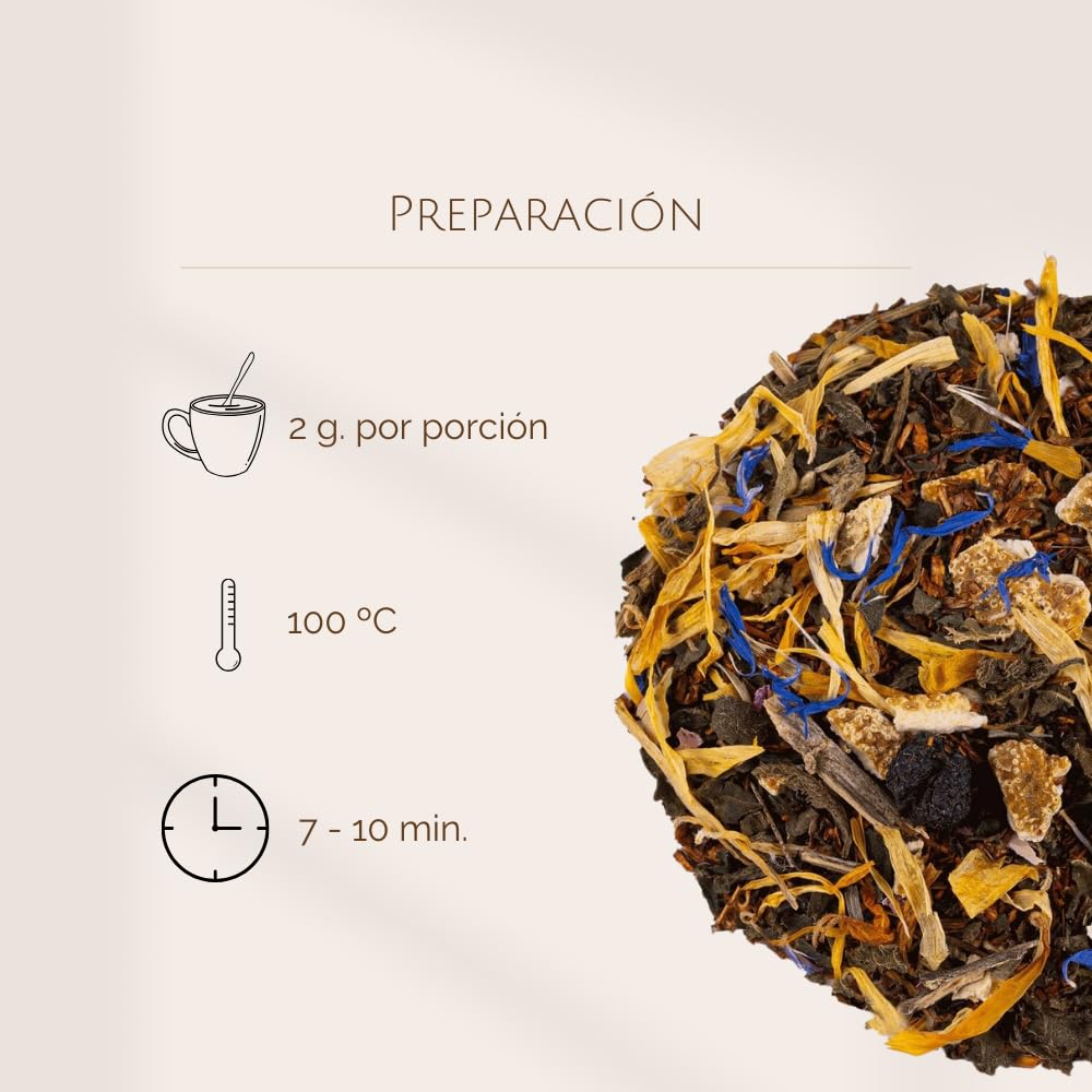 Rooibos de Mango y Naranja a Granel 100 Gramos - My Tea Moments - Cultivo Sostenible - Ingredientes Naturales: Aciano, Albaricoque, Caléndula, Mango, Naranja, Rosa.