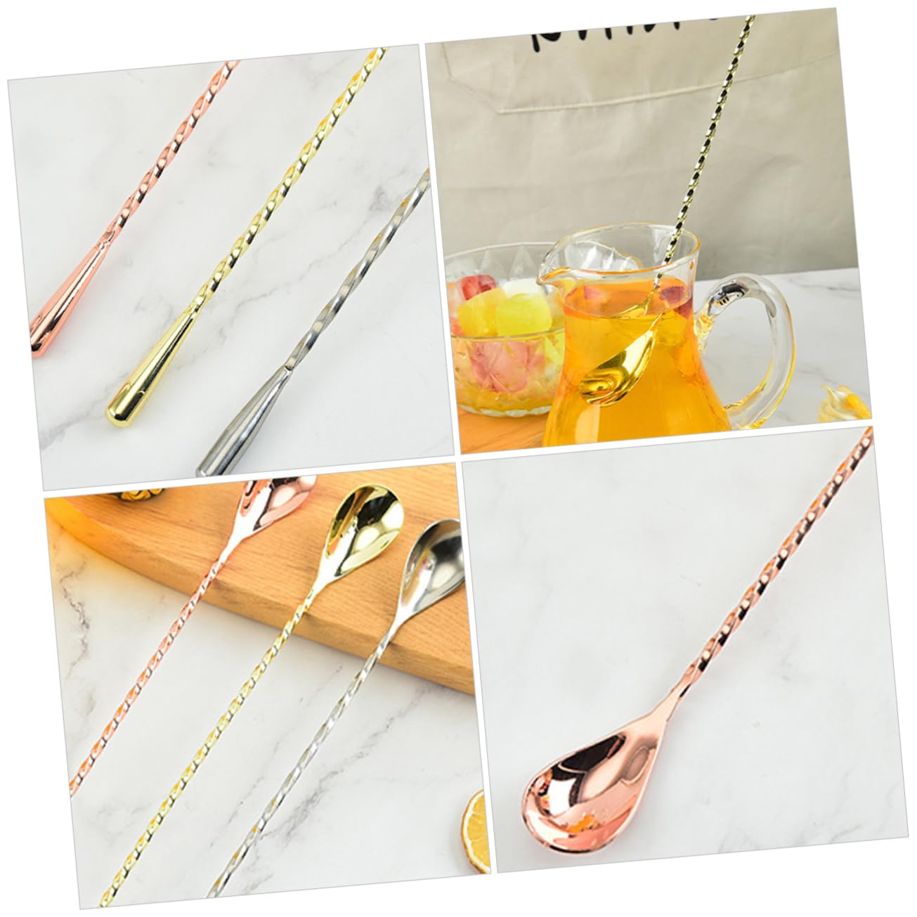 BEBEMOKO 4pcs Cocktail Stirring Spoon Bar Accessory Household Stirring Spoon Bar Supply Stirring Spoons for Coffee Mixing Spoons Mixing Spoon for Cocktail Beverage Stirrer Stainless Steel