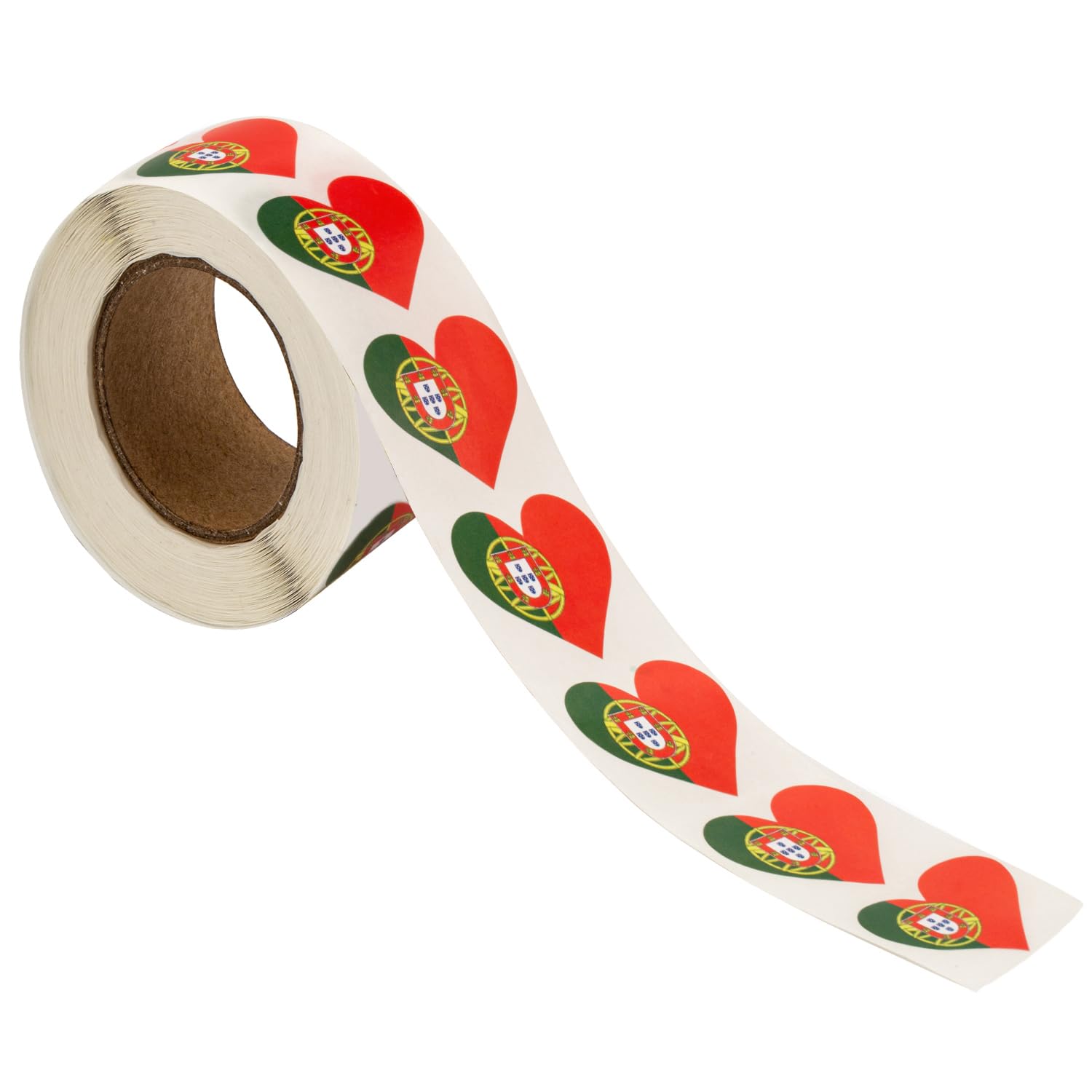 500pcs a Roll Portugal Flag Heart Shape Stickers for Events Flag Heart Shaped Stickers on a Roll (Portugal)
