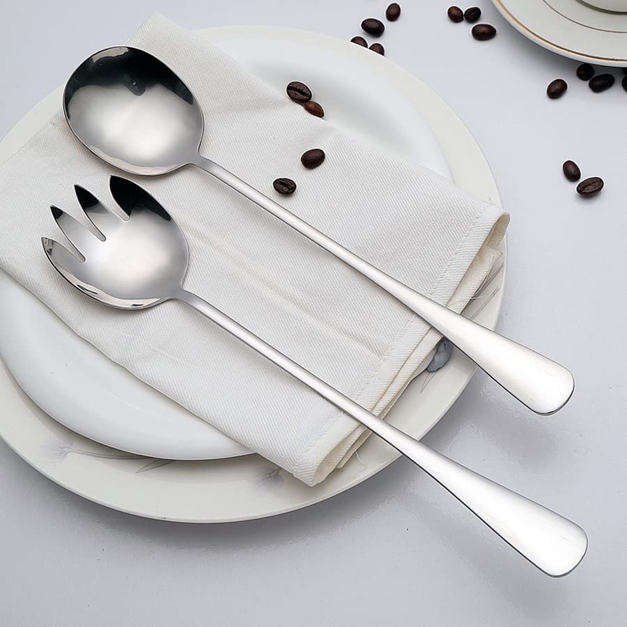 Set Di 3 Posate Per Insalata In Acciaio Inox, 28 Cm: Cucchiaio Liscio, Cucchiaio Forato E Forchetta, Lucidati A Specchio, Lavabili In Lavastoviglie, Colore Argento