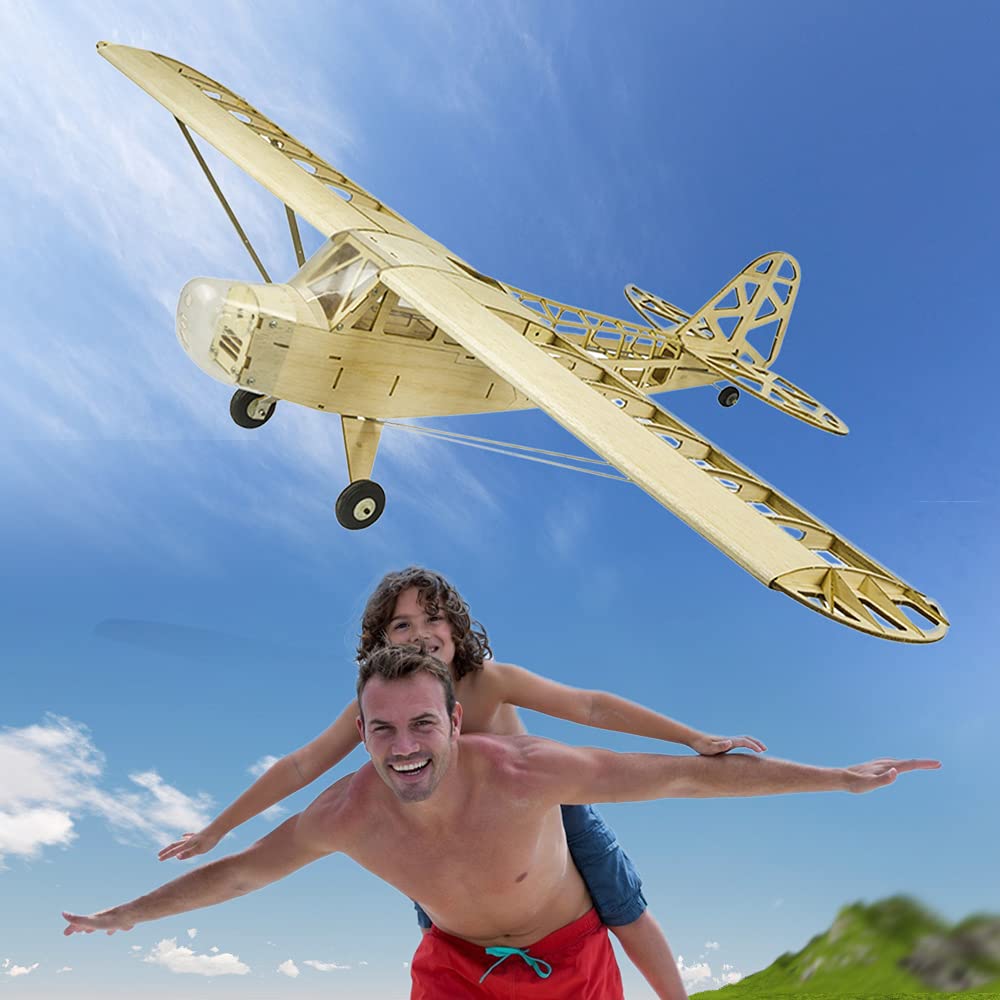 Domary Balsaholz-Flugzeug, RC-Flugzeug, Balsaholz-Elektroflugzeug, Holz-RC-, 1200 Mm, J3 CUB, Zerlegtes Kit, Einfach zu Steuern mit Holzstruktur für Neue Spieler