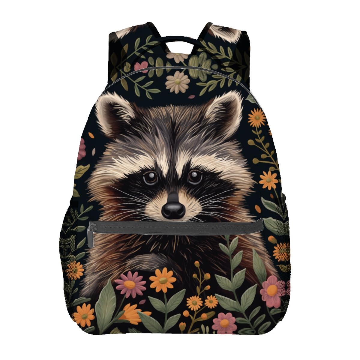 VANZEV Raccoon and Floral Backpack Travel Backpacks Laptop Rucksack,School Bookbag for Women Kids Boys Girls,Cute Wildlife Back Pack Accessories Bags,Ideal Gifts for Work, Outdoor Adventures