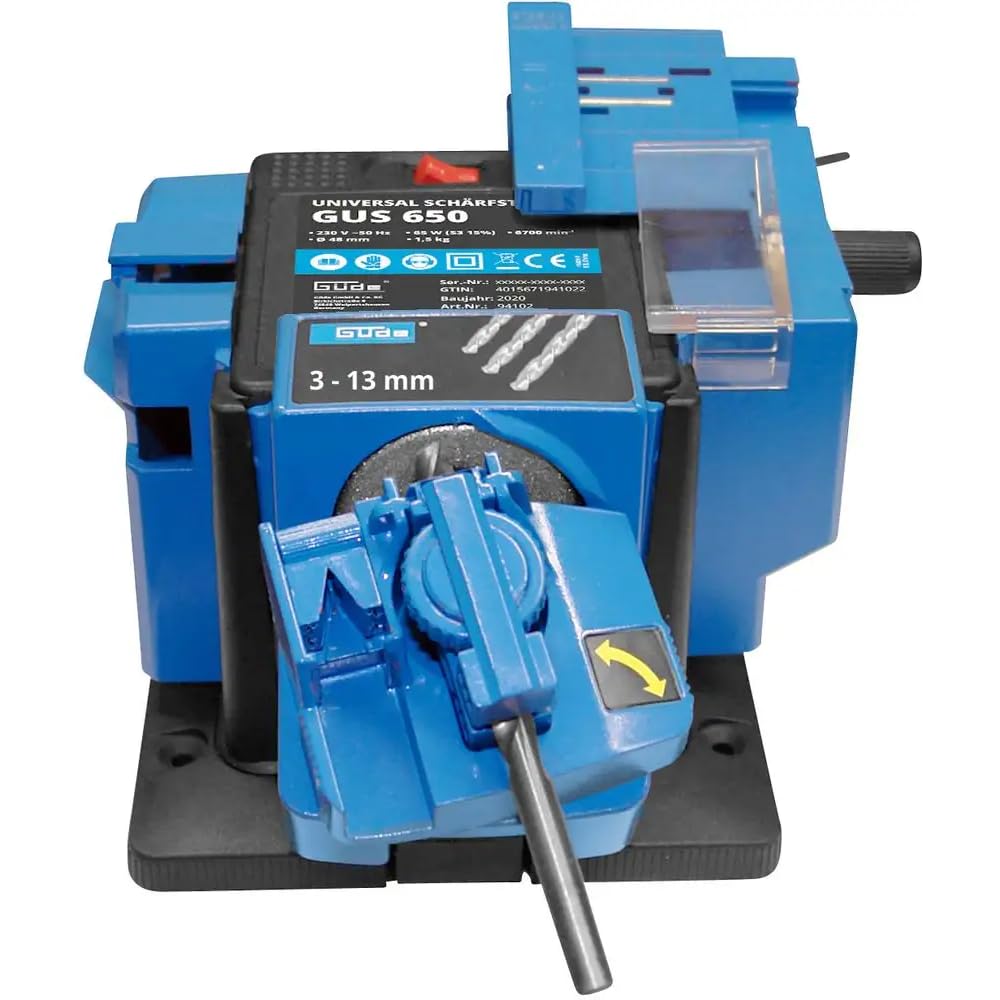 Güde Universal-Schärfstation GUS 650 (65 W, 6700 1/min, diamantbesetzter Schleifstein, Präzisions-Bohrerschleifvorrichtung, Schärfen von Messern, Bohrern, Scheren, Rasenmähermessern und vielem mehr)