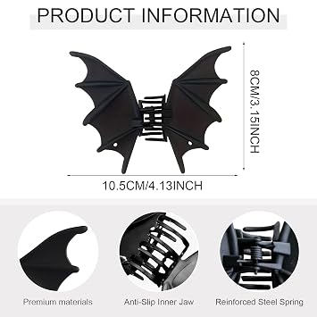 Black Bat Hair Clips for Women Girls, 1Pcs Gothic Y2K Metal Hair Claw Clips, Halloween Christmas Hair Accessories for Thin Thick Hair Punk & Y2K-Style