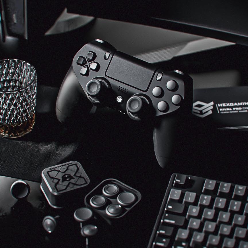 Image of HEXGAMING NEW EDGE Wireless Controller Compatible with ps4-4 Back Buttons, 6 Profiles, Hair Triggers, Swappable Thumbsticks - Textured Black