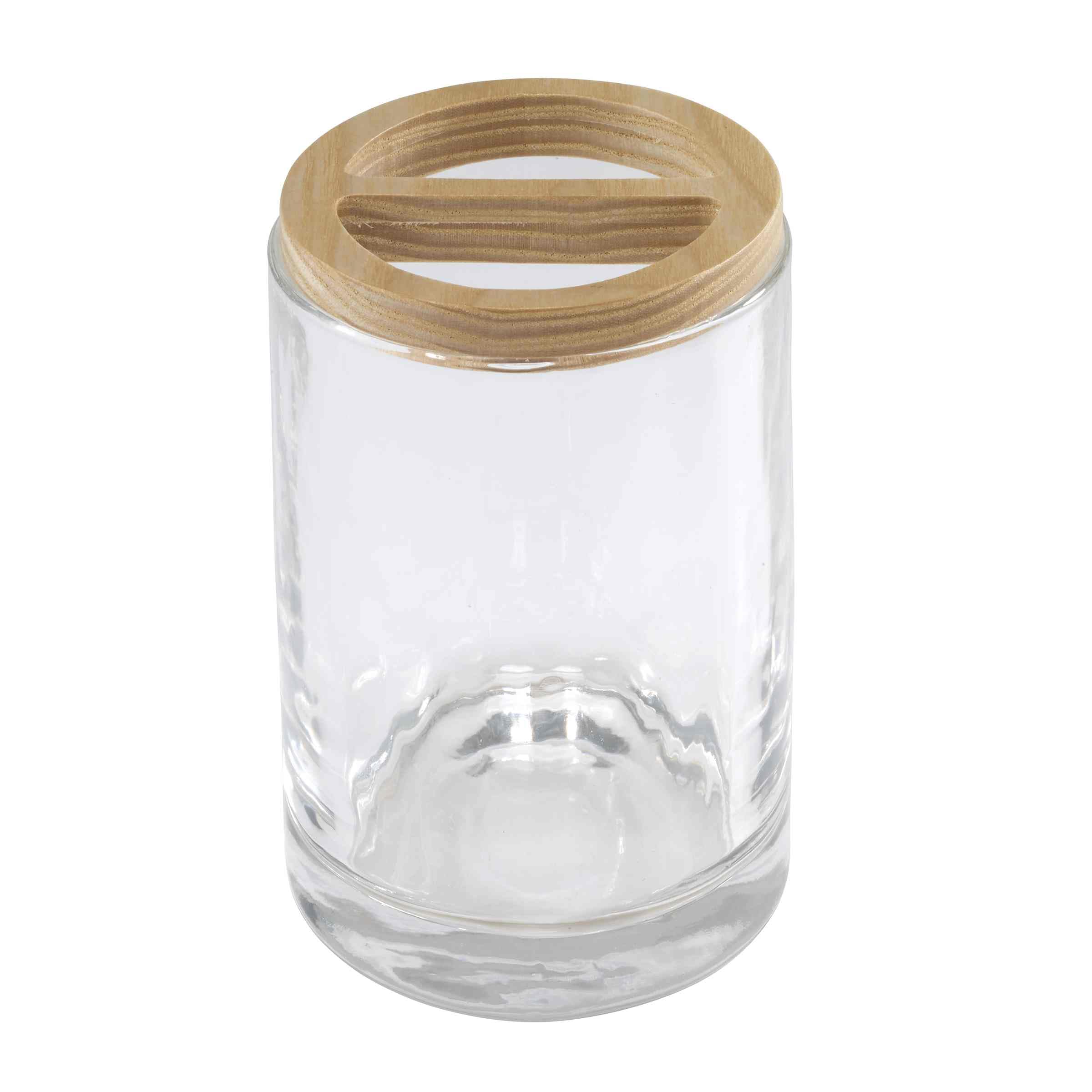 IZOD - Soporte para cepillo de dientes, accesorios de encimera de cristal, decoración moderna para el hogar con detalles de madera natural (colección Cove, transparente)