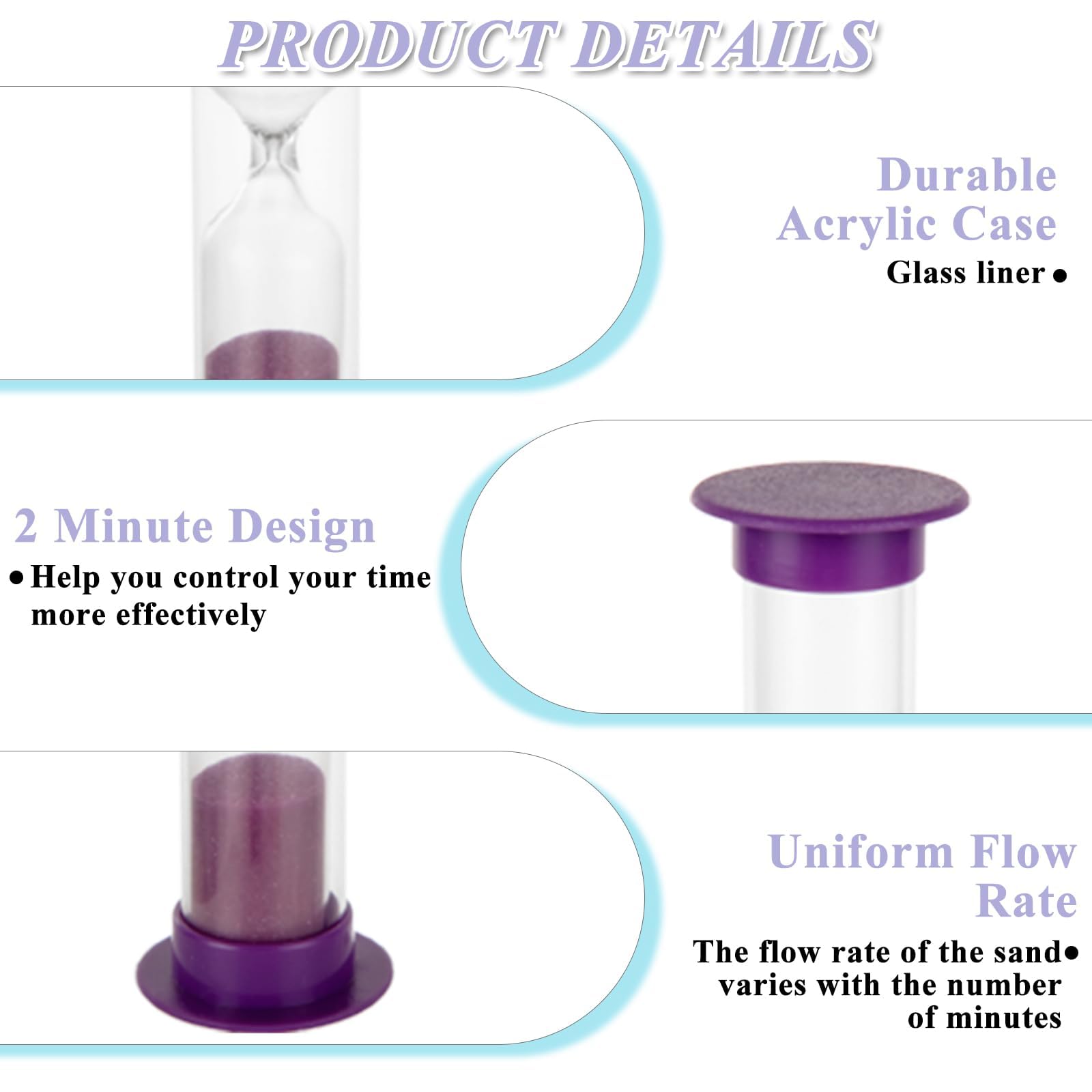 WOPPLXY 48 timer a sabbia da 2 minuti, orologio colorato a clessidra, timer a clessidra in plastica, piccole ore di orologio in plastica per l'apprendimento in classe
