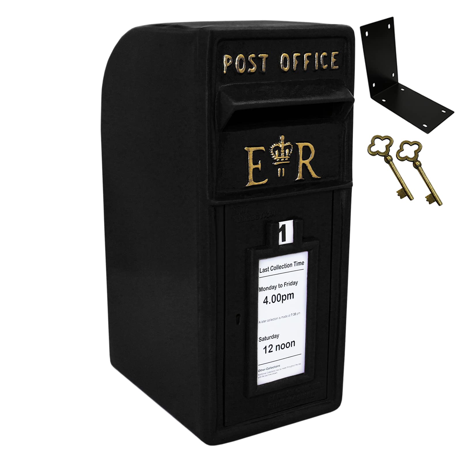 Royal Mail Post Box ER Cast Iron Wall Mounted Wedding Authentic Pillar Replica Lockable Post Office Letter Box Black