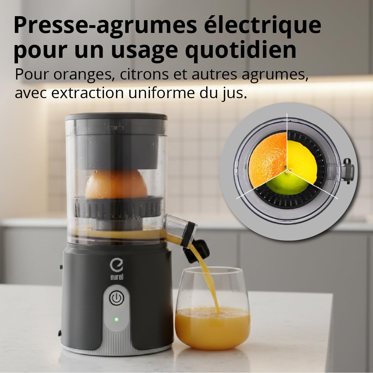 EUREL OA42 Presse agrume electrique – Presse agrumes sans fil et rechargeable – Presse orange electrique automatique, sans BPA, noir