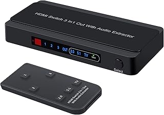 LiNKFOR HDMI Switch Audio Extractor Splitter with Remote 3X1, 4K@60Hz HDMI Switch with Audio Etractor HDMI to Optical/RCA Audio Converter Supports HDMI 2.0 HDCP 2.2, for HDTV TV Box Apple TV DVD PS4 PS3