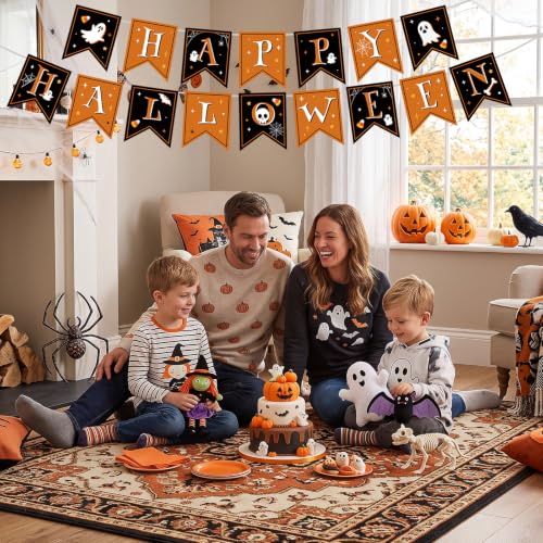 Halloween Decorations Banner - Happy Halloween Sign Paper Banners Garland for Halloween Party Decor Supplies Favors Props Indoor Outdoor Office Home Wall - image 7