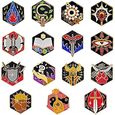 DND 5E Character Class + DM Hard Enamel Pins Set of 15 PCS Tabletop RPG Badges - Nerd Gift or Collection for Dungeons and Dragons, Dungeon Master and D&D Player Cover