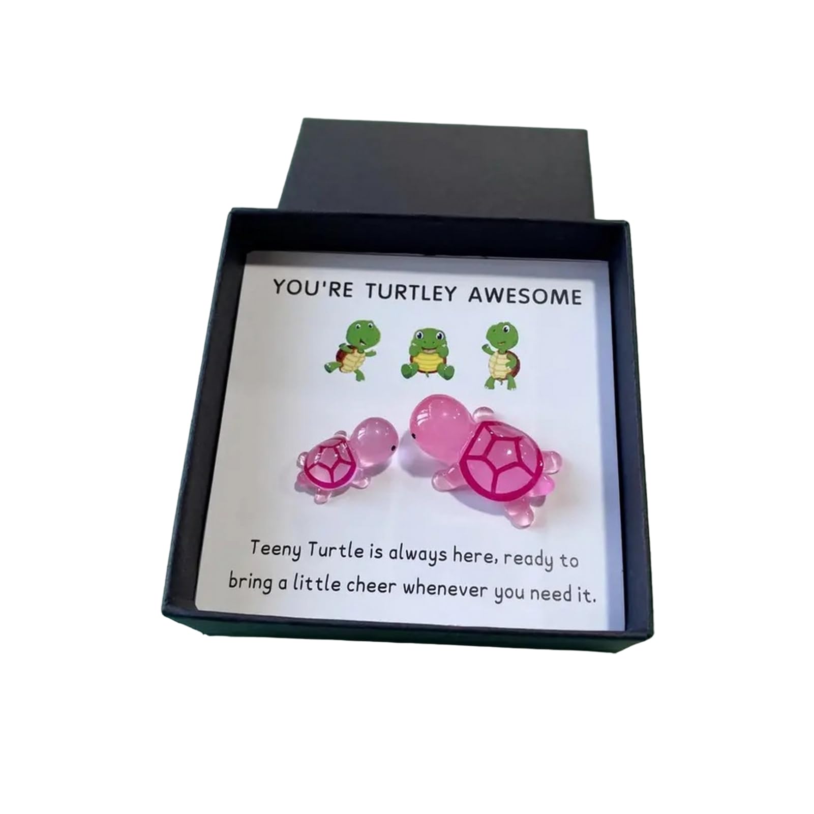 CUSROS Mini Turtle Decoration Small Figurine Pocket Hug with Greeting Card Emotional Support You're Turtley Awesome Tortoise Toy for Friends Family Pink