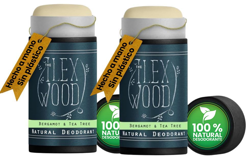 The Ilex Wood - Desodorante Natural de bergamota y árbol de té - Paquete de 2 (2 x 70 ml). Vegano, sin plástico, sin alcohol, sin toxinas, sin sales de aluminio y sin crueldad animal.