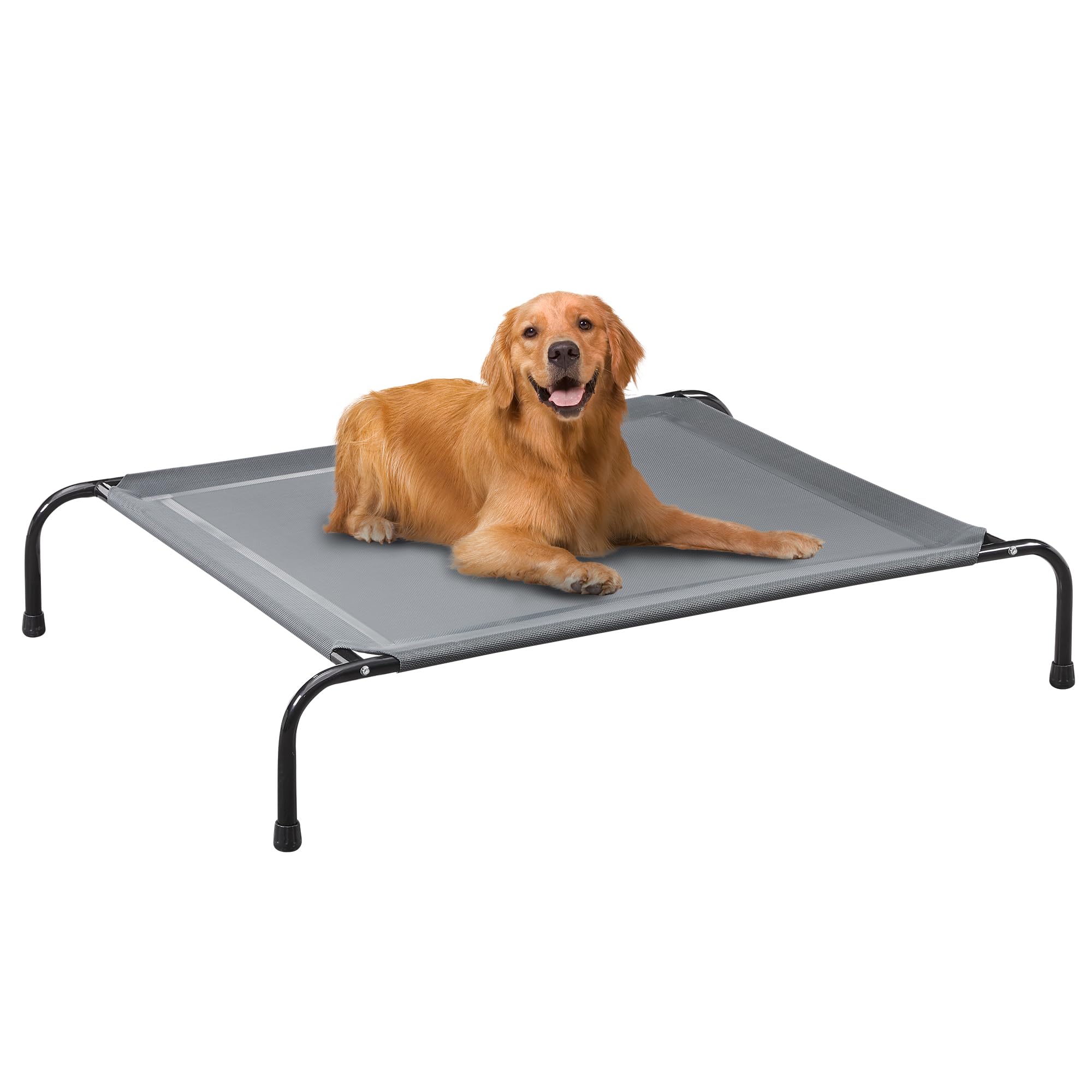 PRAISUN Outdoor Dog Bed, XL Dog Cot, Elevated Dog Bed, Pet Bed with Textilene Mesh, Carrying Bag, Cooling and Portable, for Indoors, Outdoors, Beach, Dark Gray