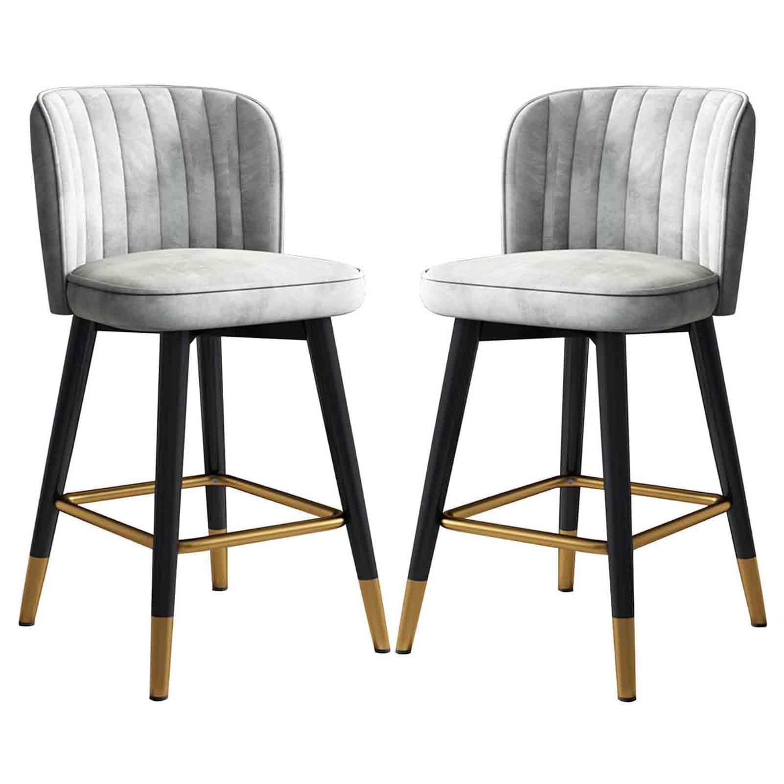 IUokLU Velvet Upholstered Swivel Bar Stools with Footrest and Backrest Grey 75cm Height Stylish Breakfast Bar Kitchen Chairs for Home Counter Comfortable Barstools(Grey-65cm)