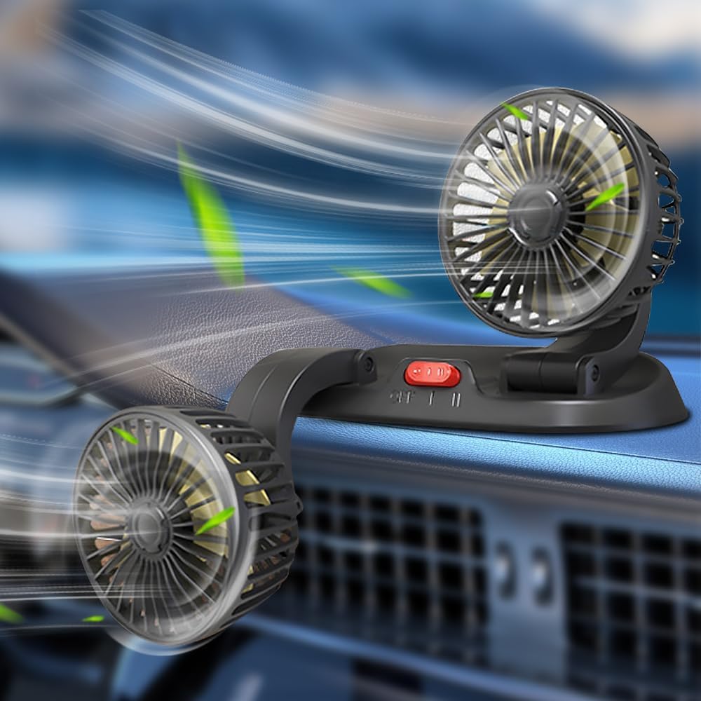 zerotop 12V autoventilator, 360 graden draaibare elektrische autoventilatoren voor achterbank, dubbele kop auto auto koelventilator met 2 USB-aansluitingen en 2 clips krachtige 2 snelheden draagbare zerotop 12V autoventilator, 360 graden draaibare elektrische autoventilatoren voor achterbank, dubbele kop auto auto koelventilator met 2 USB-aansluitingen en 2 clips krachtige 2 snelheden draagbare