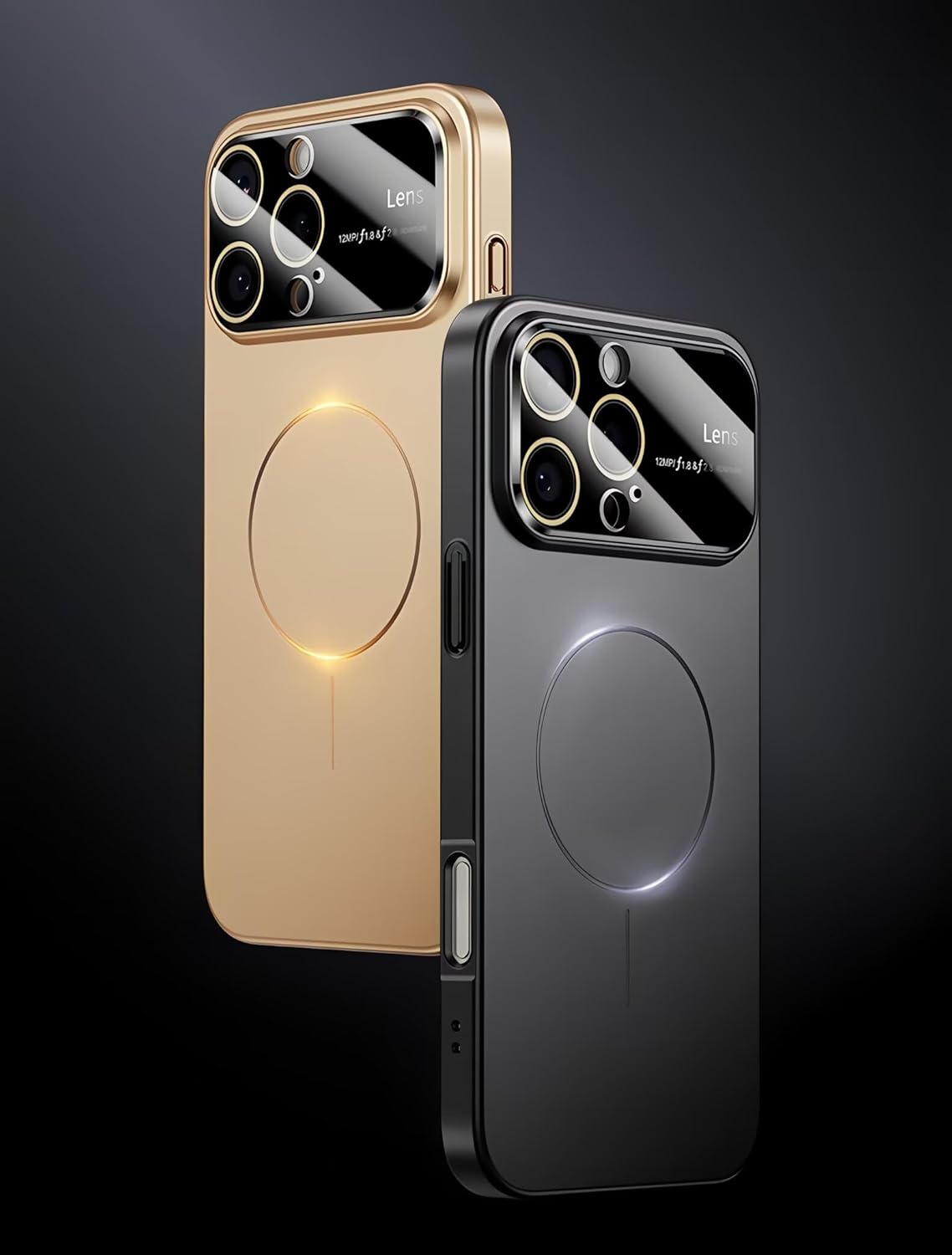 Magnetic for iPhone 15 Pro Max Case,Built-in Glass Camera Lens Protector,Compatible with MagSafe,Large Window Logo View Slim Matte Military Drop Protection Shockproof Dust-Proof Cover,(Orange) - Image 2