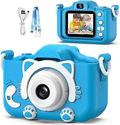 Câmera Digital Infantil Portátil – Recarregável, Com Tela LCD, Jogos e Vídeo HD – Presente Criativo para Crianças de 4 a 12 Anos – Antichoque, Fácil de Usar (Azul)