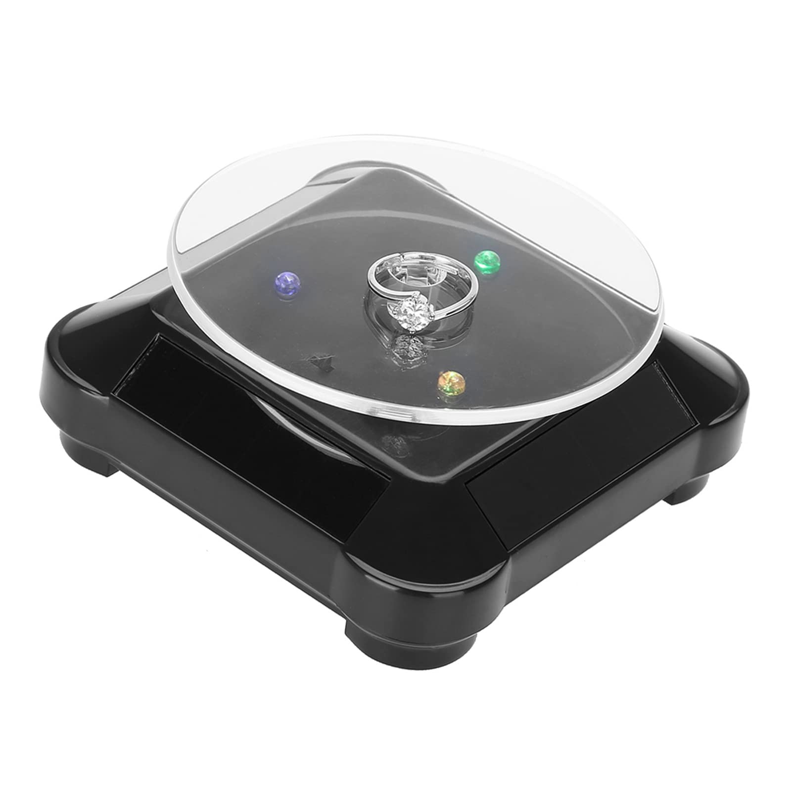 Stojak Solarny, Witryna Solarna 360 Stopni Solarny Gramofon na wystawę Biżuterii Obrotowy Gramofon Zegarek Telefon Stojak na biżuterię Światło LED (TIKATARER6a5ocxv7sb-02)