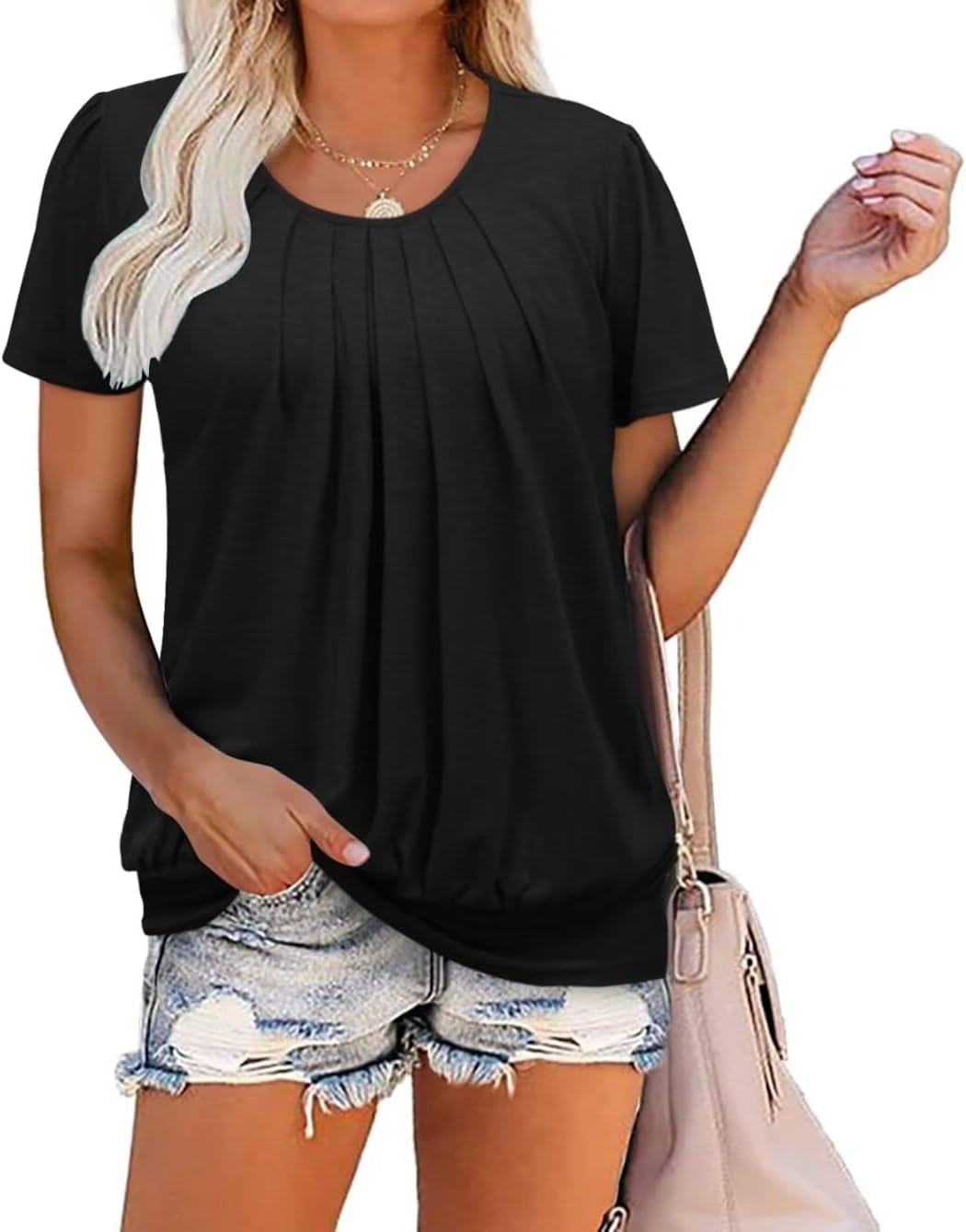 ZOLUCKY Womens Casual Short Sleeve Tunic Tops Scoop Neck T Shirts Summer Loose Fit Tunics