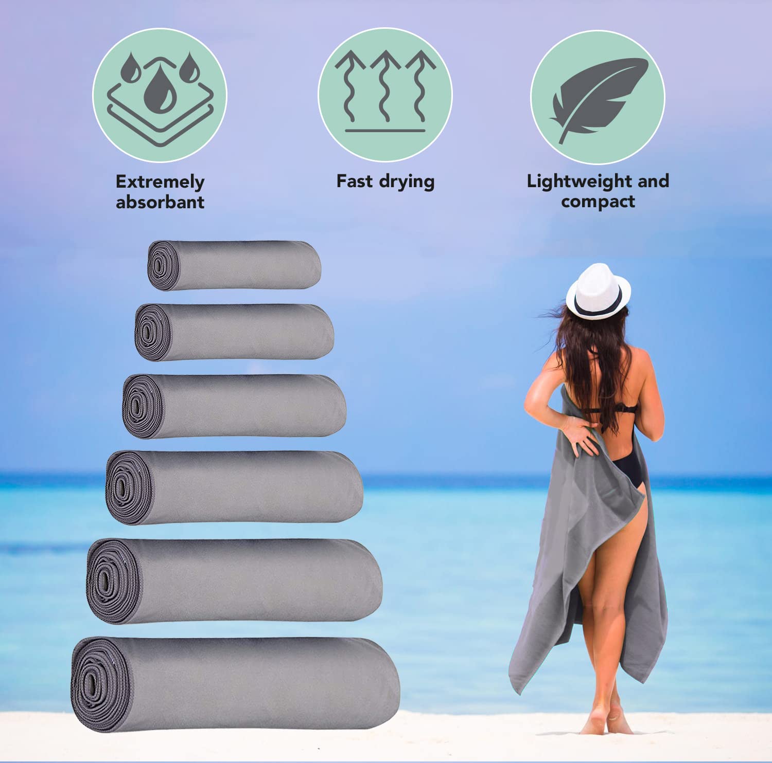 Outdoor World Microfibre Towel, Quick-Dry, Lightweight & Ultra Absorbent for Camping Travel, Hiking, Beach, Swimming, Gym - Image 3