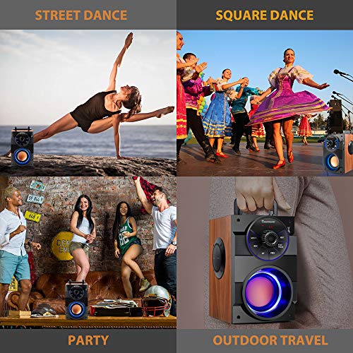 TAMPROAD Portable Bluetooth Speakers with woofer, FM Radio, LED Lights, EQ, Booming Bass, Bluetooth 5.0 Wireless Stereo Powerful Outdoor/Indoor Party Speakers for Home, Camping, Travel