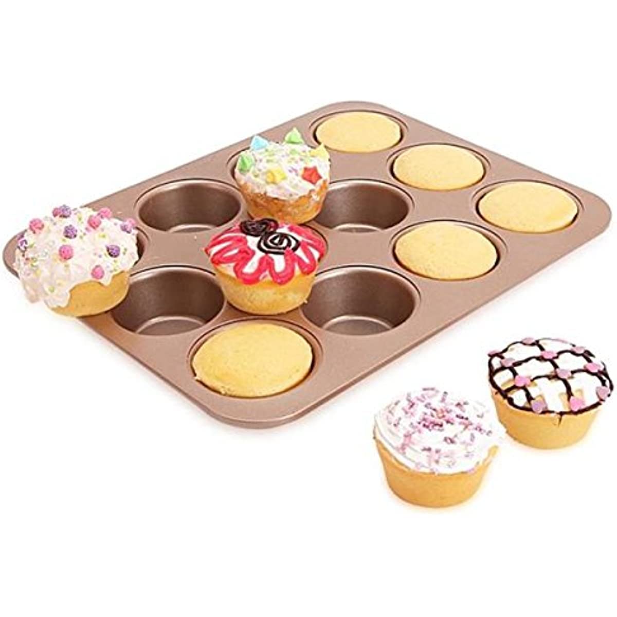 CANDeal Molde Para Muffins Antiadherente Para Hornear, Molde Para Cupcakes Grande De 12 Cavidades, Revestimiento Antiadherente Fácil De Desmoldar Apto Para Alimentos, Bandeja Para Muffins Diseñada