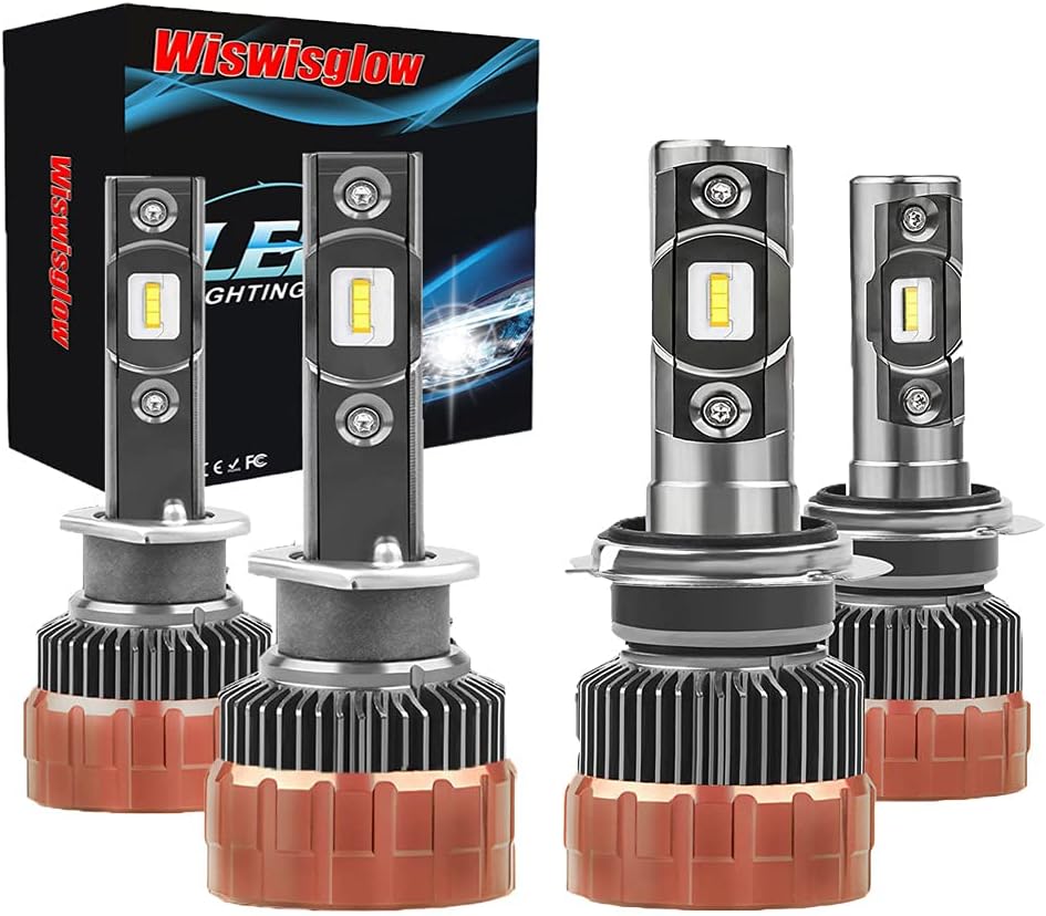 Wiswisglow H1 H7 Low/High Beam Combo - 4pcs Bulb Conversion Set - WISWIS 400W 40000LM New Version Mini Size with CSP Chips Kit - White Super Bright