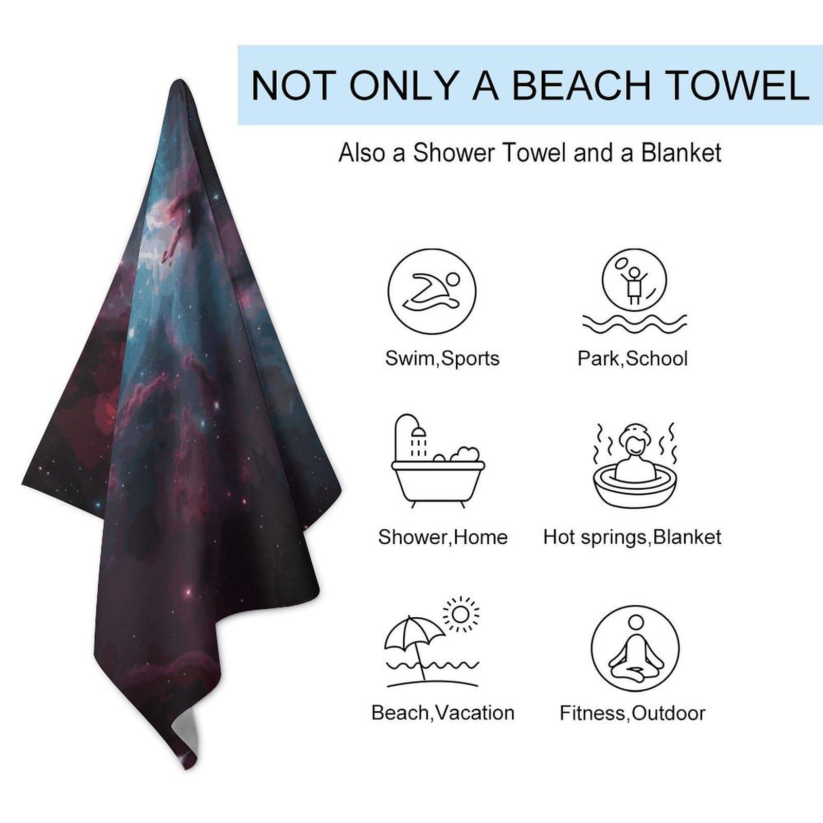 Weltraumnebel mit Cluster-Badetücher, Unisex, Strandtuch, leicht, schnell trocknend, Badetuch für Reisen, Sport, Pool, Schwimmen, Bad, Camping, Yoga, Erwachsene, 130 x 80 cm