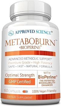 Approved Science MetaboBurn - Metabolic Support - Green Tea and BioPerine - 60 Vegan Capsules - High-Potency Extract - 50% EGCG - Non-GMO, Soy-Free, Allergen-Free - 60 Capsules Pack of 1