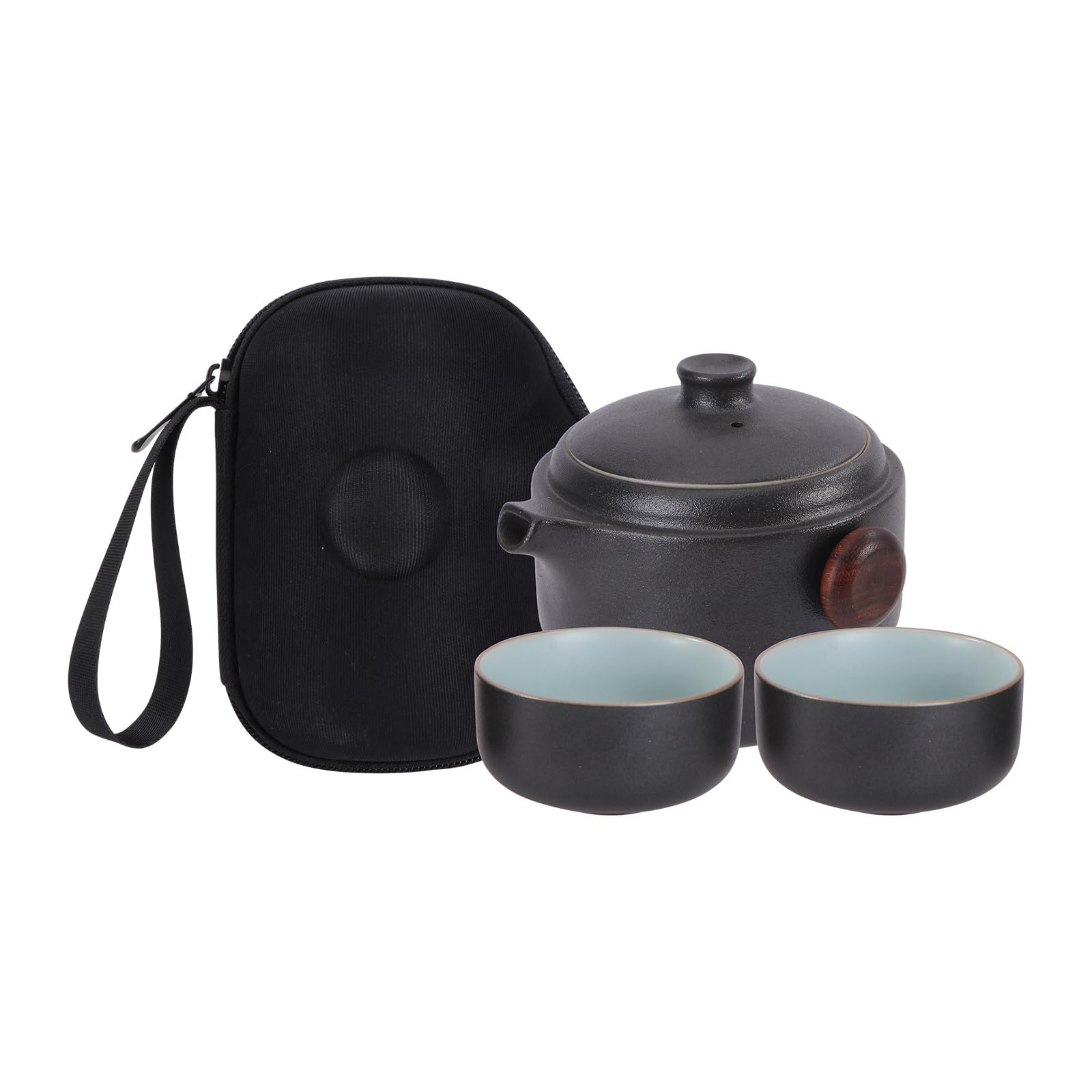 NUOBESTY Keramik Kung Fu Teekanne Satz mit Zwei Tassen und Tragebox für Asiatische Teeliebhaber und Zuhause