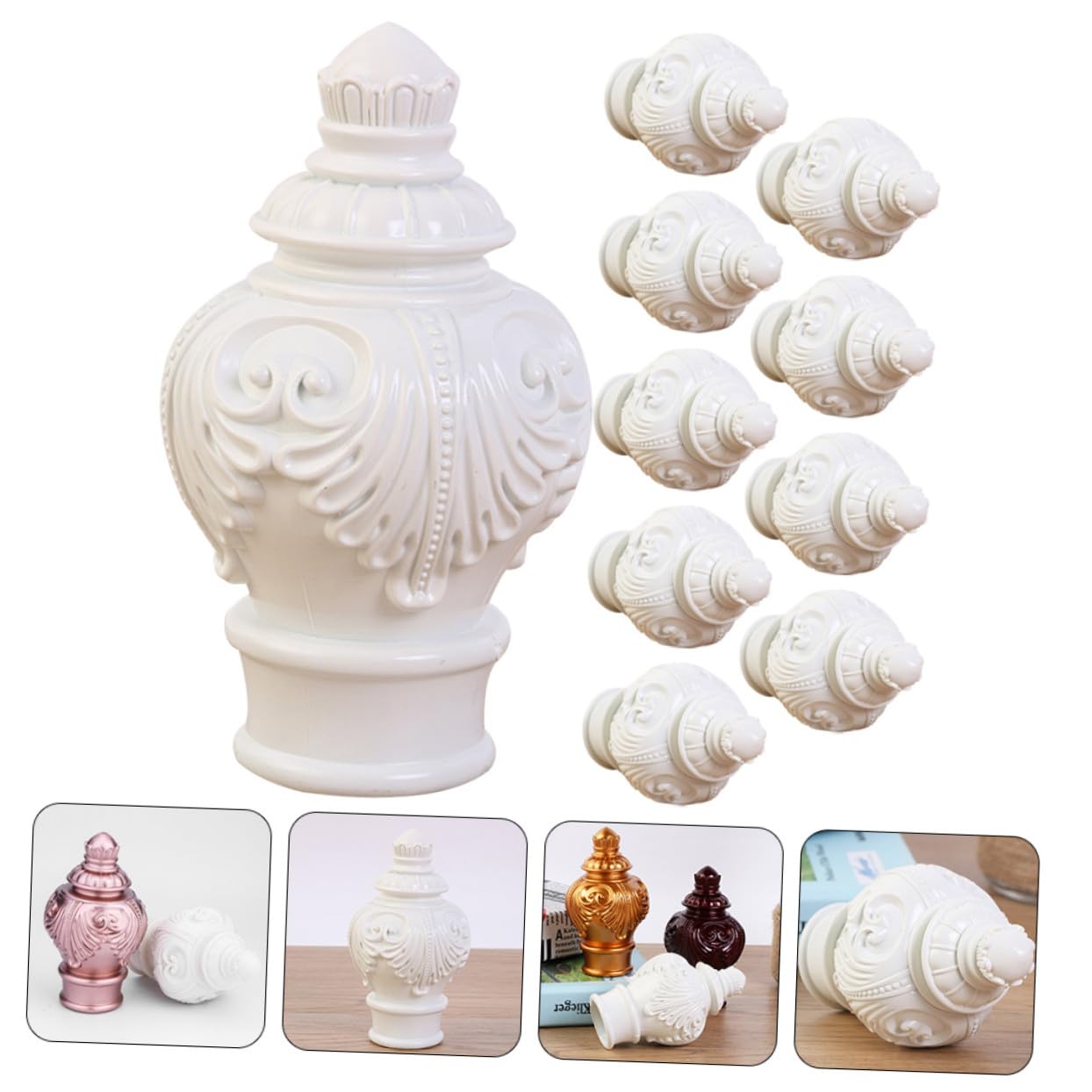 Embouts Décoratifs pour Tringles à Rideaux Design Créatif et Robuste Lot de 10 en Plastique Blanc pour Décoration de Chambre et Fenêtres