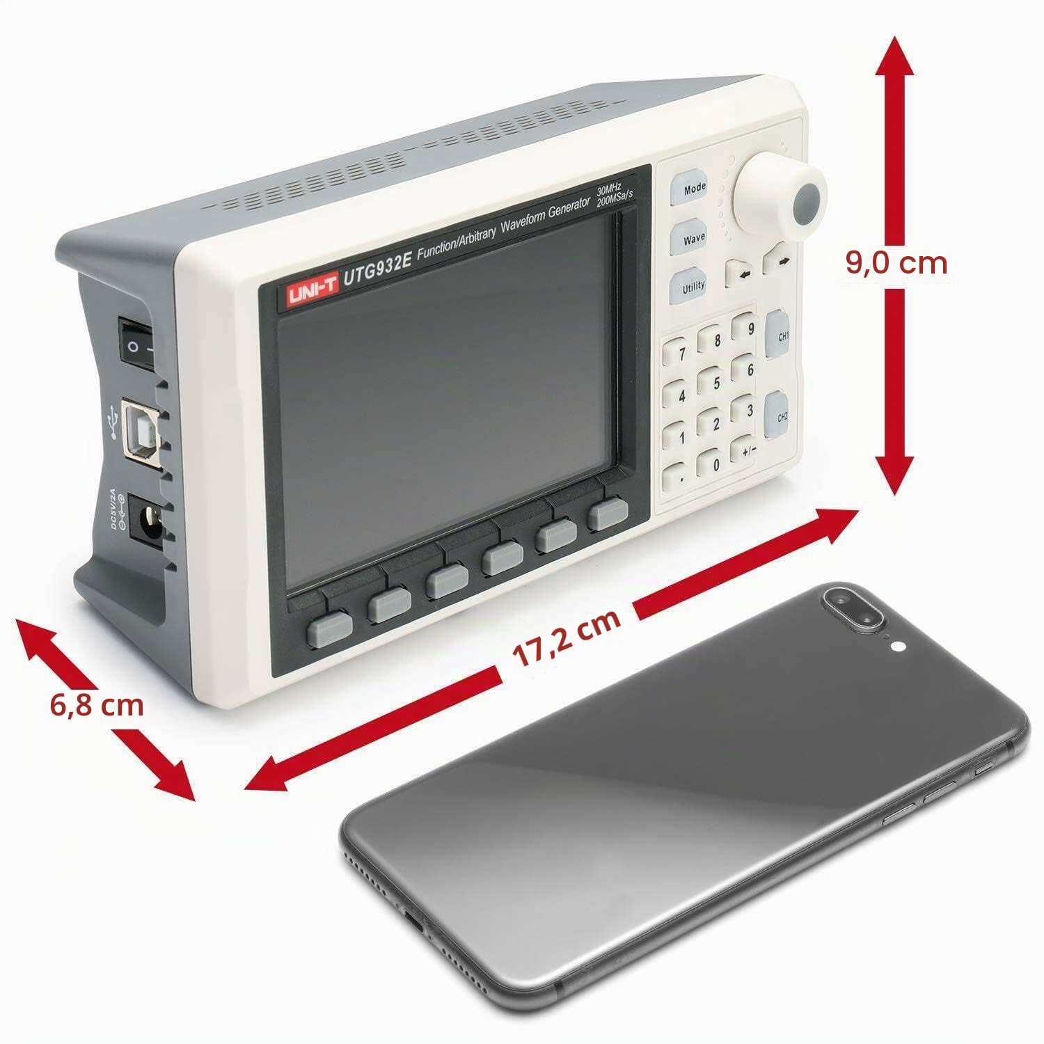 UNI-T 30 MHz Generatore di funzioni, UTG932E arbitrario di forma d'onda, 2 canali, 200MSa/s, risoluzione verticale a 14 bit, (EU Plug) Shop in Germania,3 anni di garanzia
