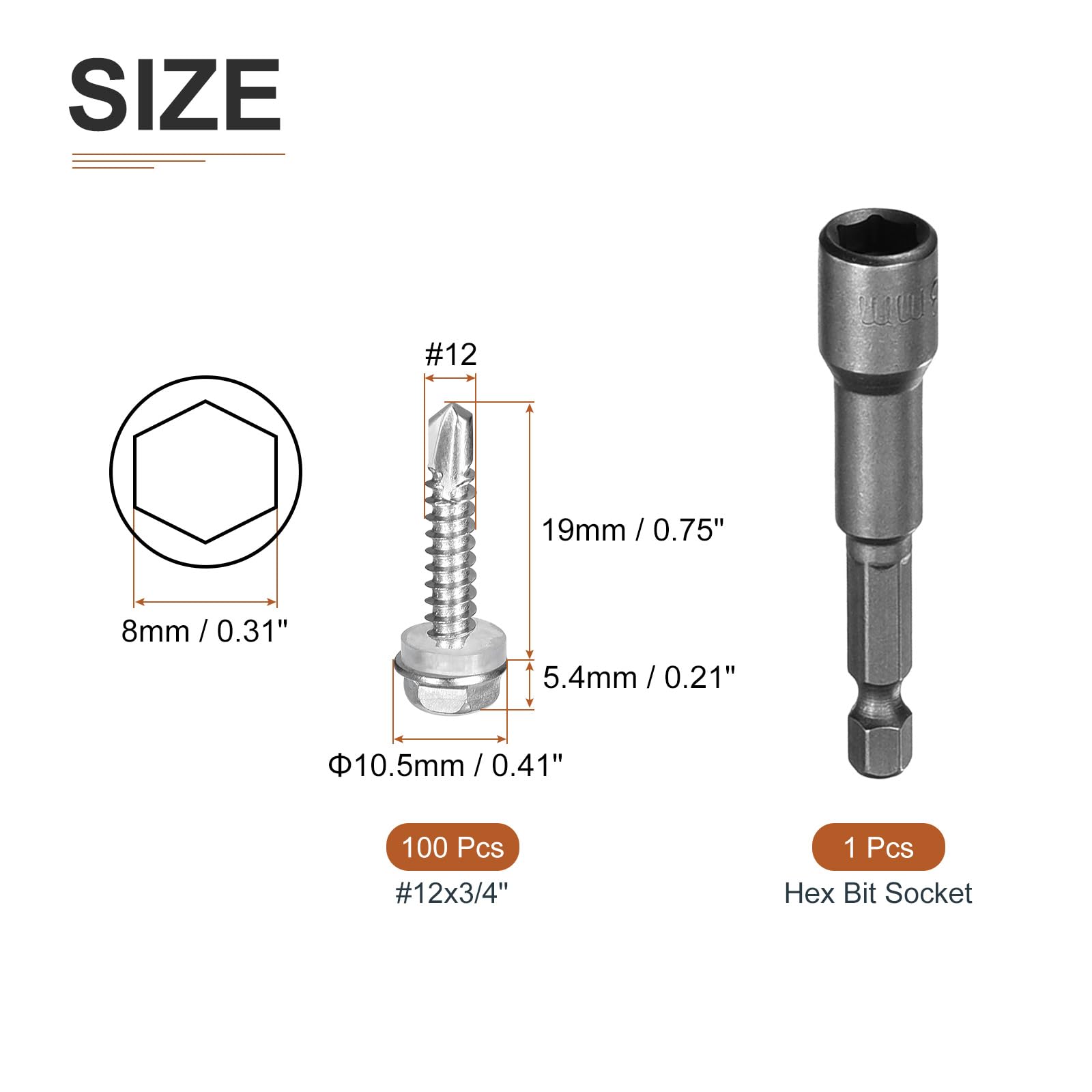 DTGN 100Pcs #12x3/4" Hex Washer Head Self Drilling Screws - Image 2