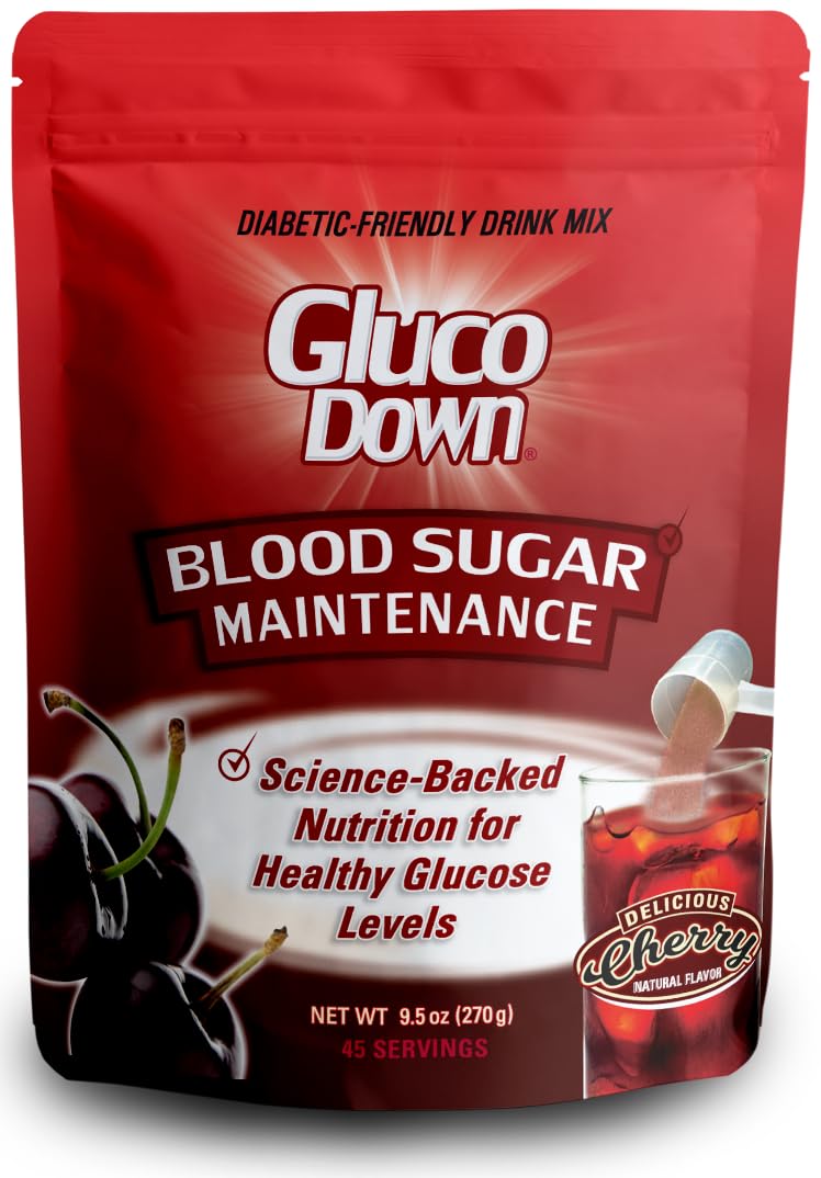 GLUCODOWN, Delicious Cherry Drink Mix, Patent Pending Dietary Fiber Formula for Maintenance of Healthy Blood Sugar & Cholesterol, 45 Servings.