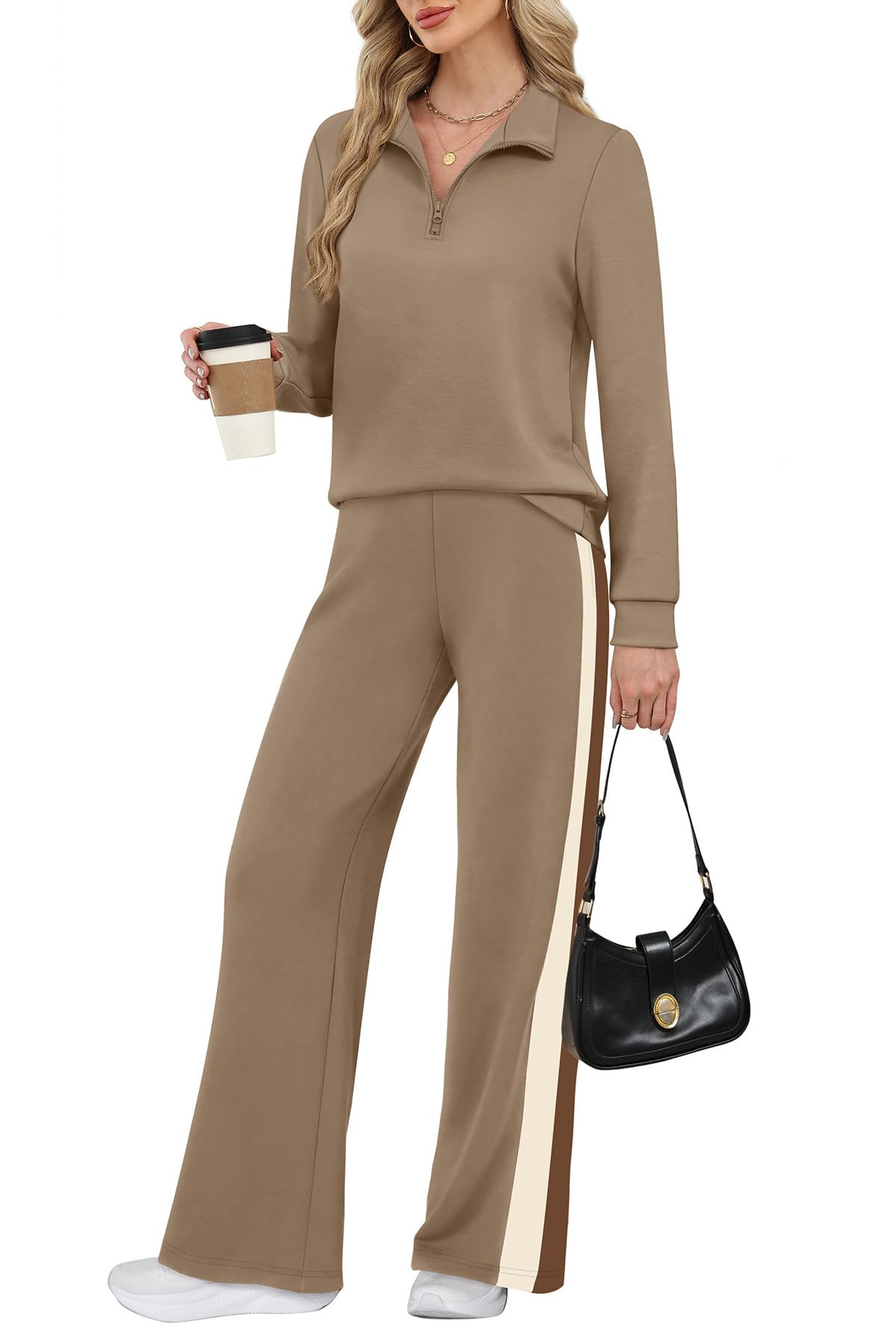 WIHOLL Women 2 Piece Outfits Airport Travel Vacation Sweatsuits Wide Leg Pants Lounge Set 2025 Fashion Clothes