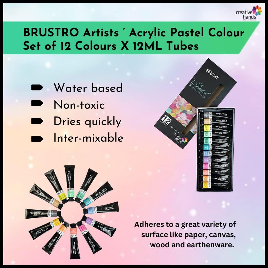 BRUSTRO Artists ’ Acrylic Pastel Colour Set of 12 Colours X 12ML Tubes